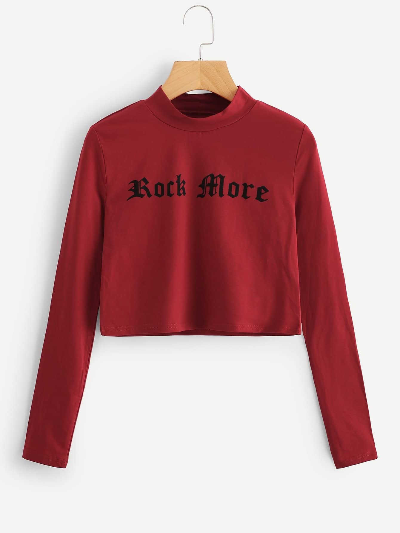 Letter Print Stand Neck Tee