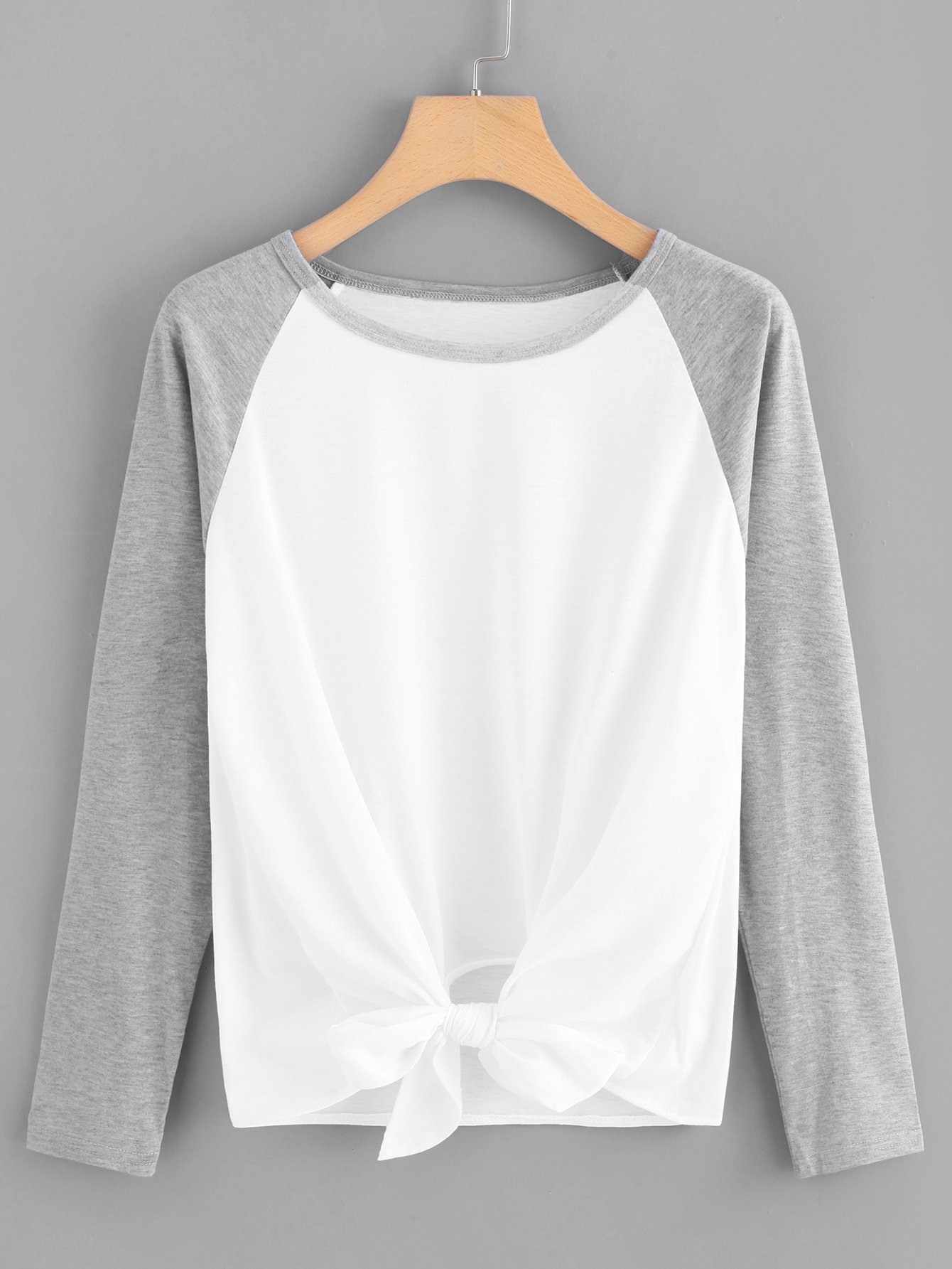Knot Hem Colorblock Raglan Sleeve Tee