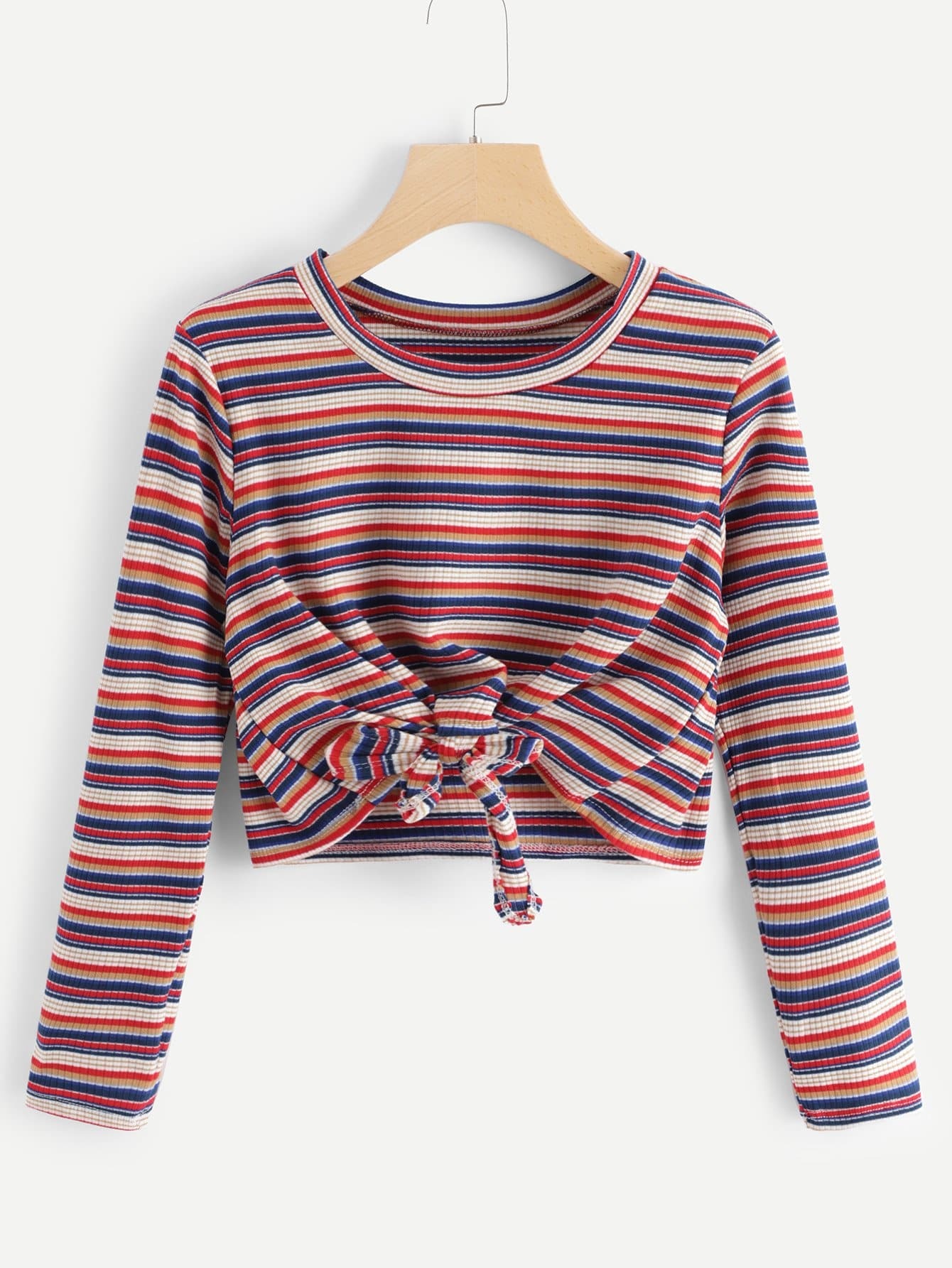 Knot Hem Striped Crop Tee