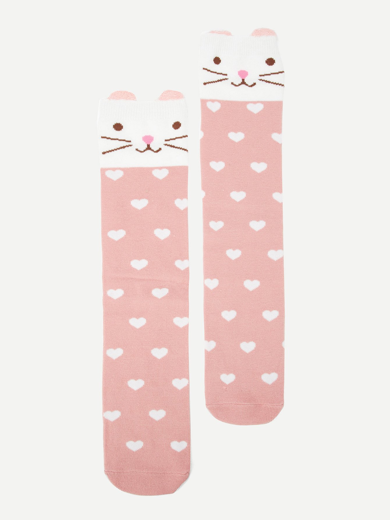 Girls Cartoon Heart Print Socks 1pair