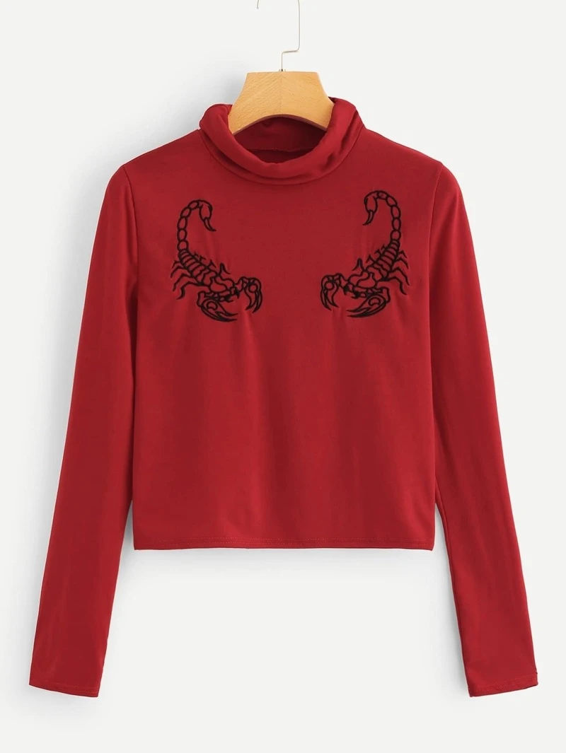 High Sleeve Animal Crop Print Long Crop Neck Sleeve Tee 5XqTXvx