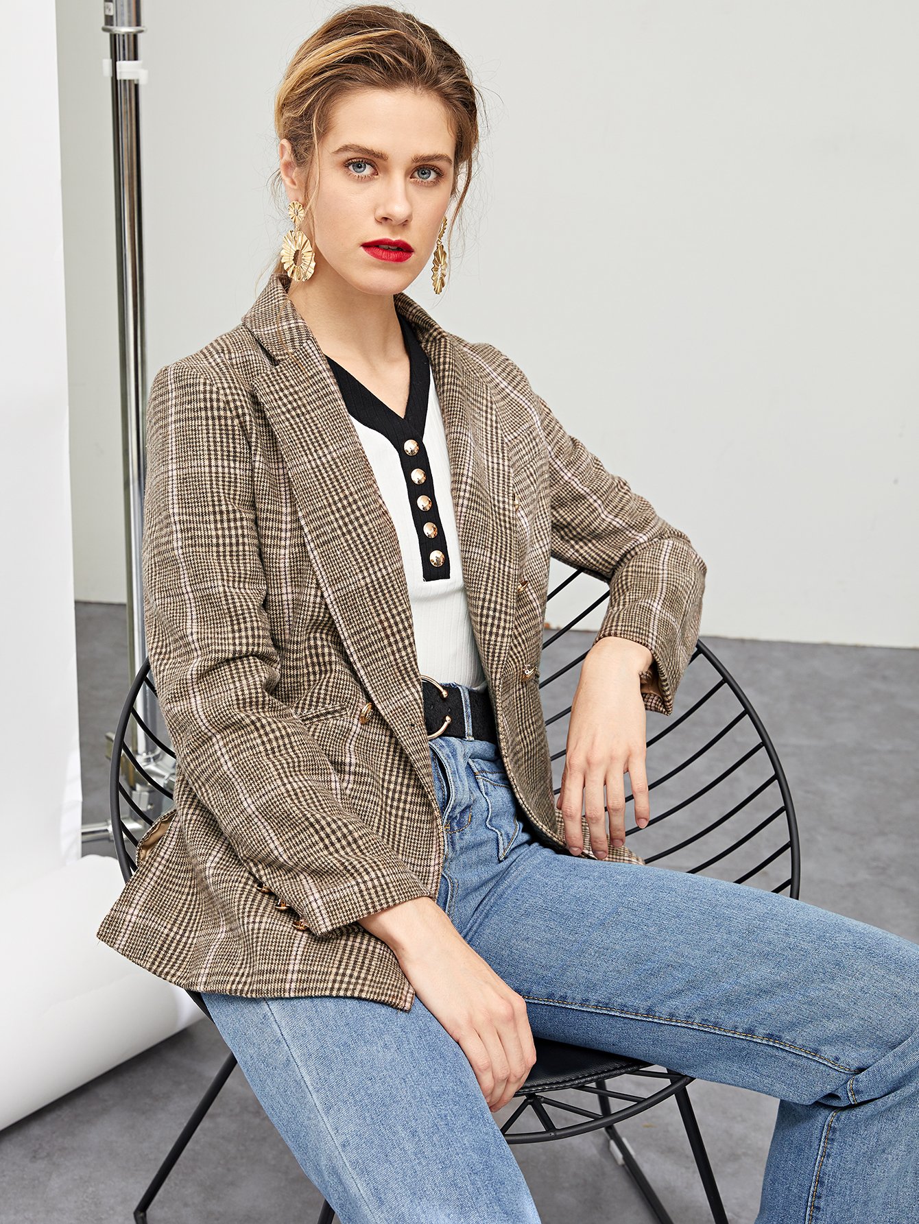 Двубортный жакет в клетку