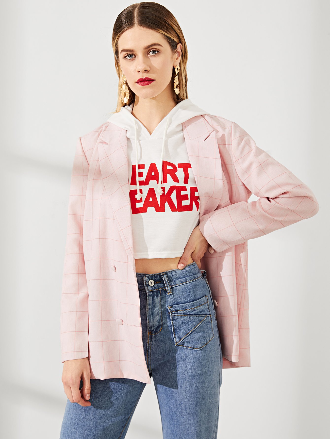 Двубортный жакет в клетку