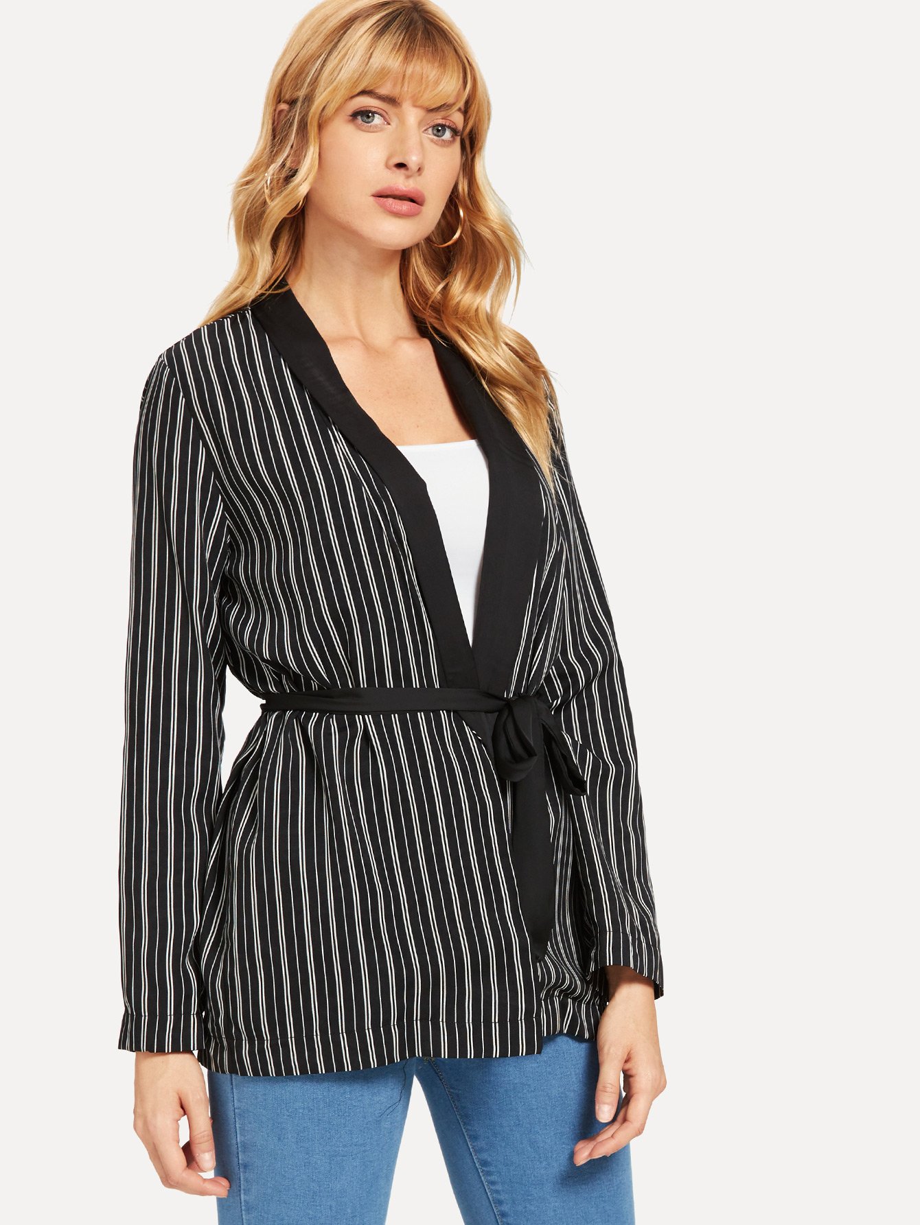 Тонкий полосатый открытой жакет