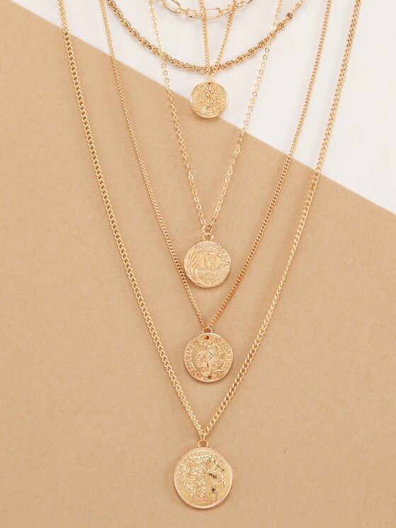 Multi Layered Chain Necklace With Coin Pendants Makemechic Com