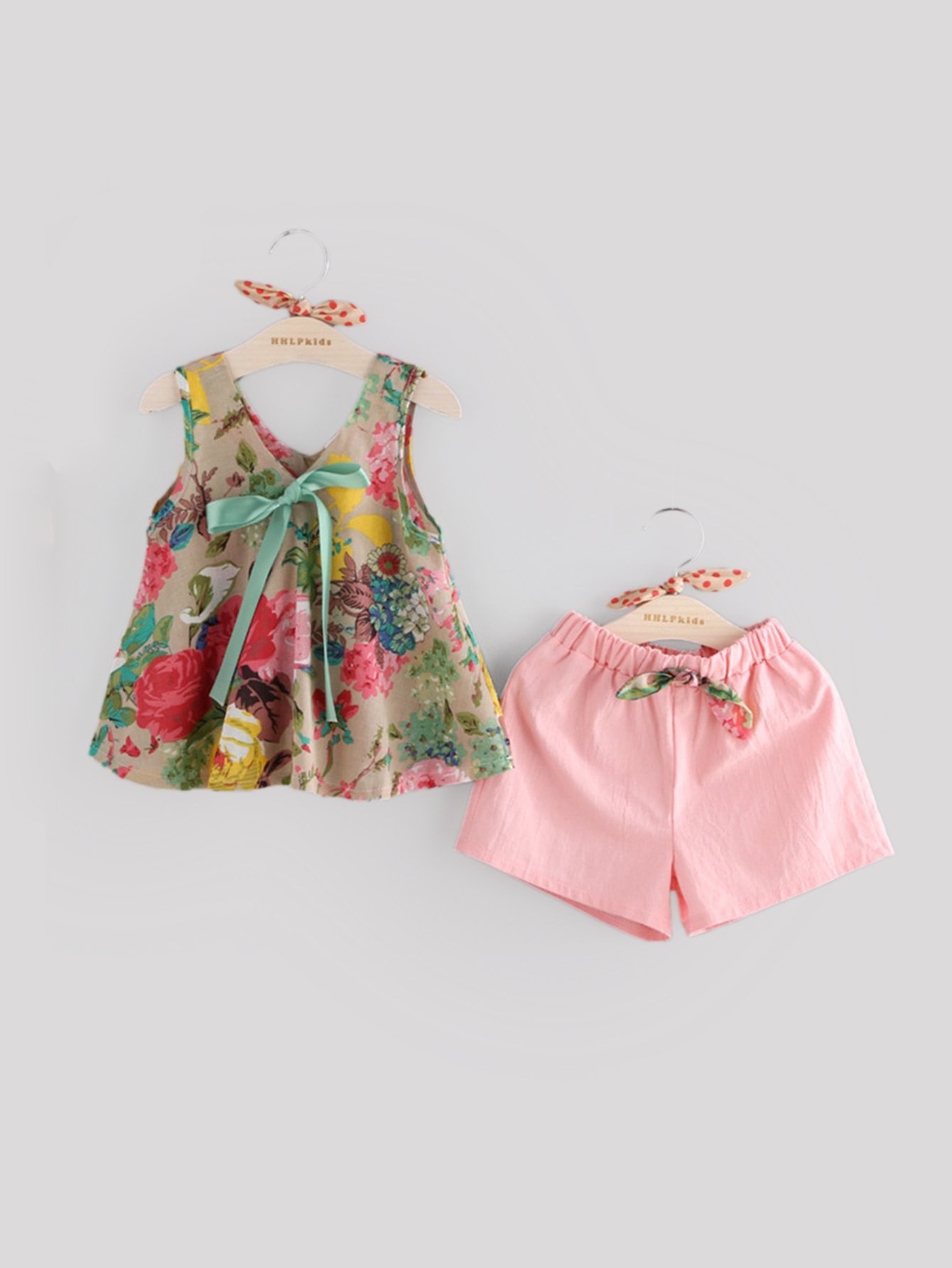 Kids Floral Print Knot Front Top With Shorts