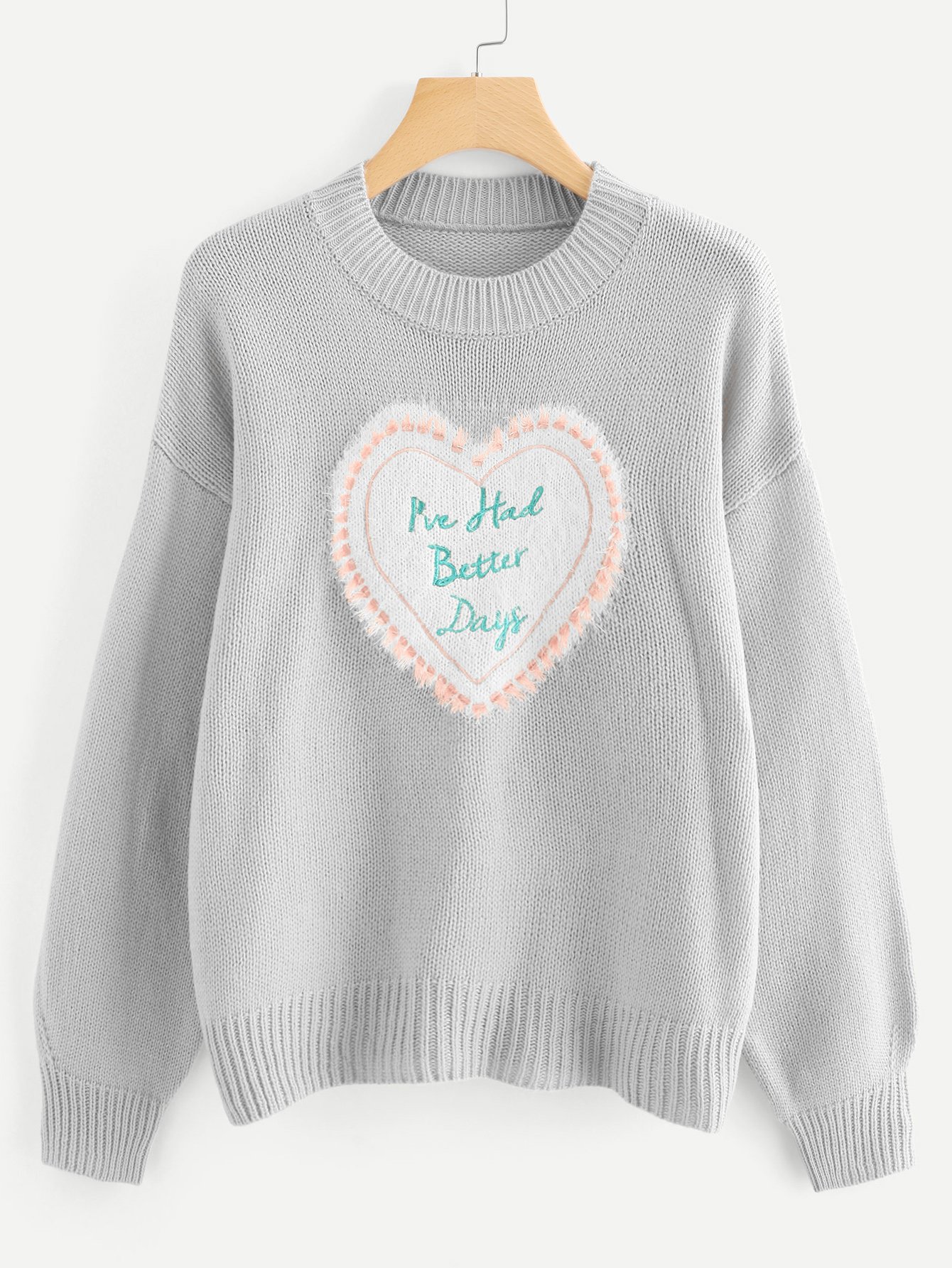 Сердце Pattern Передняя вышивка свитер