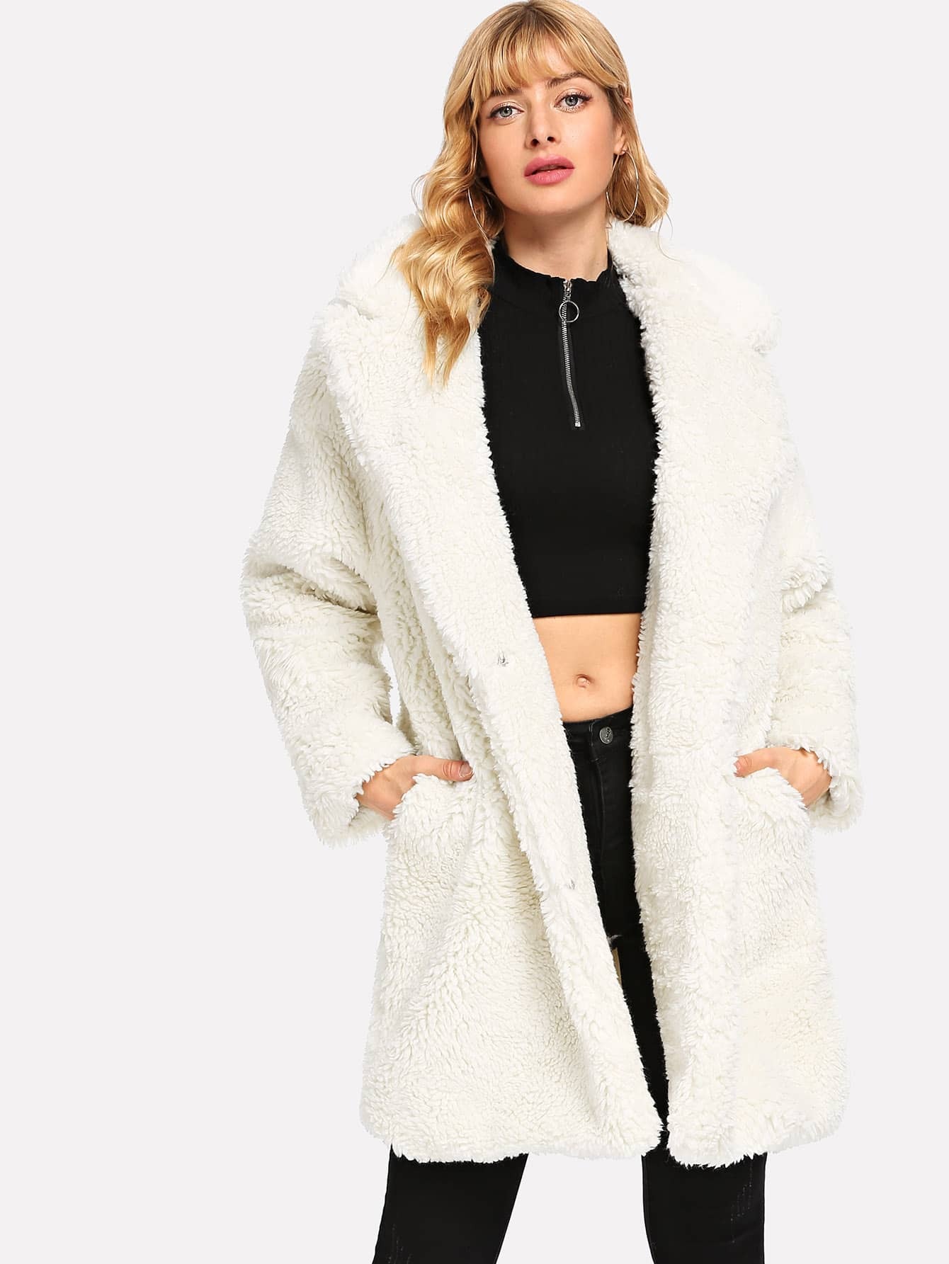 Широкие брюки с оборками и полосками Пальто SheIn