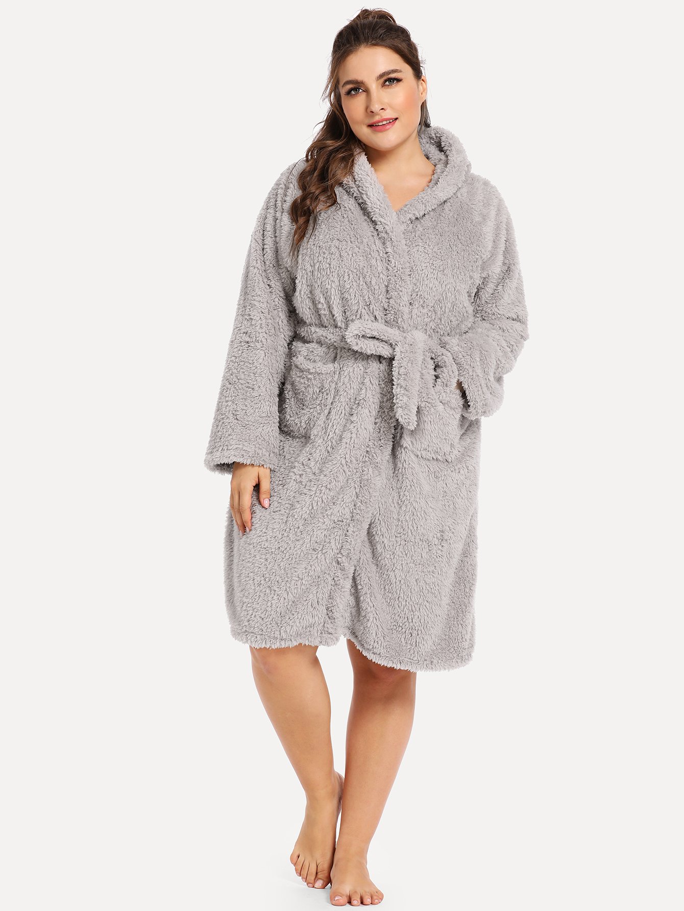 Большой домашний халат с поясом и принтом кролика