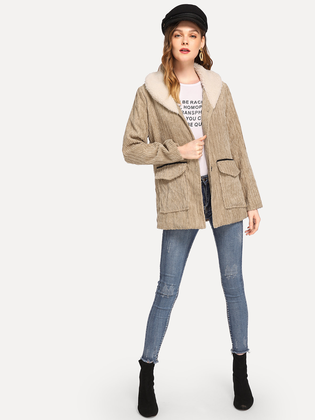 Комбинезон с пуговицами с полосками Пальто SheIn