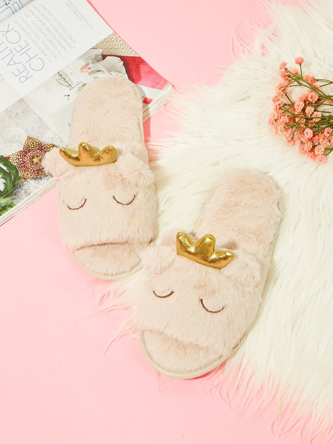 Открытый палец Розовый Тапочки