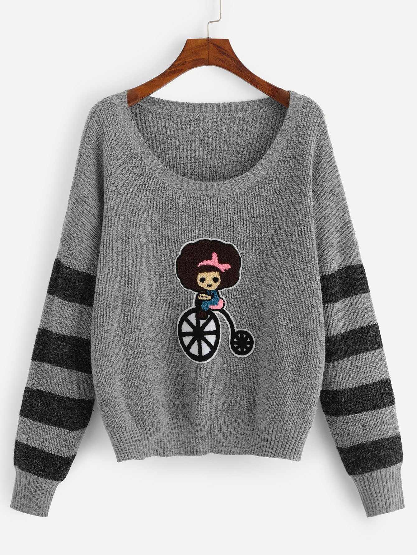 Плюс Девушка Патч Цветной свитер с рукавом