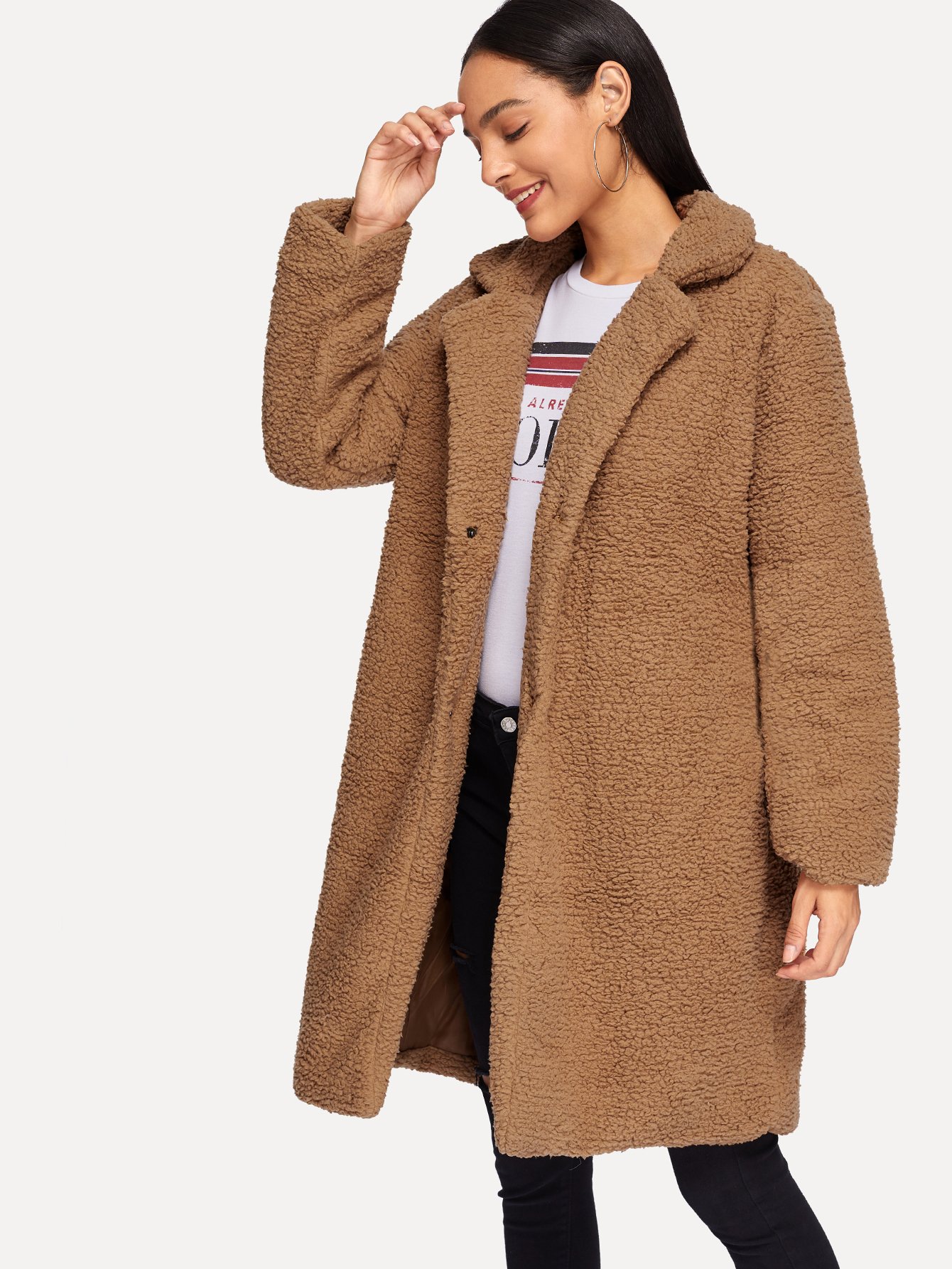 Knot Front Ruffle Calico Top & Shorts Co-Ord Пальто SheIn