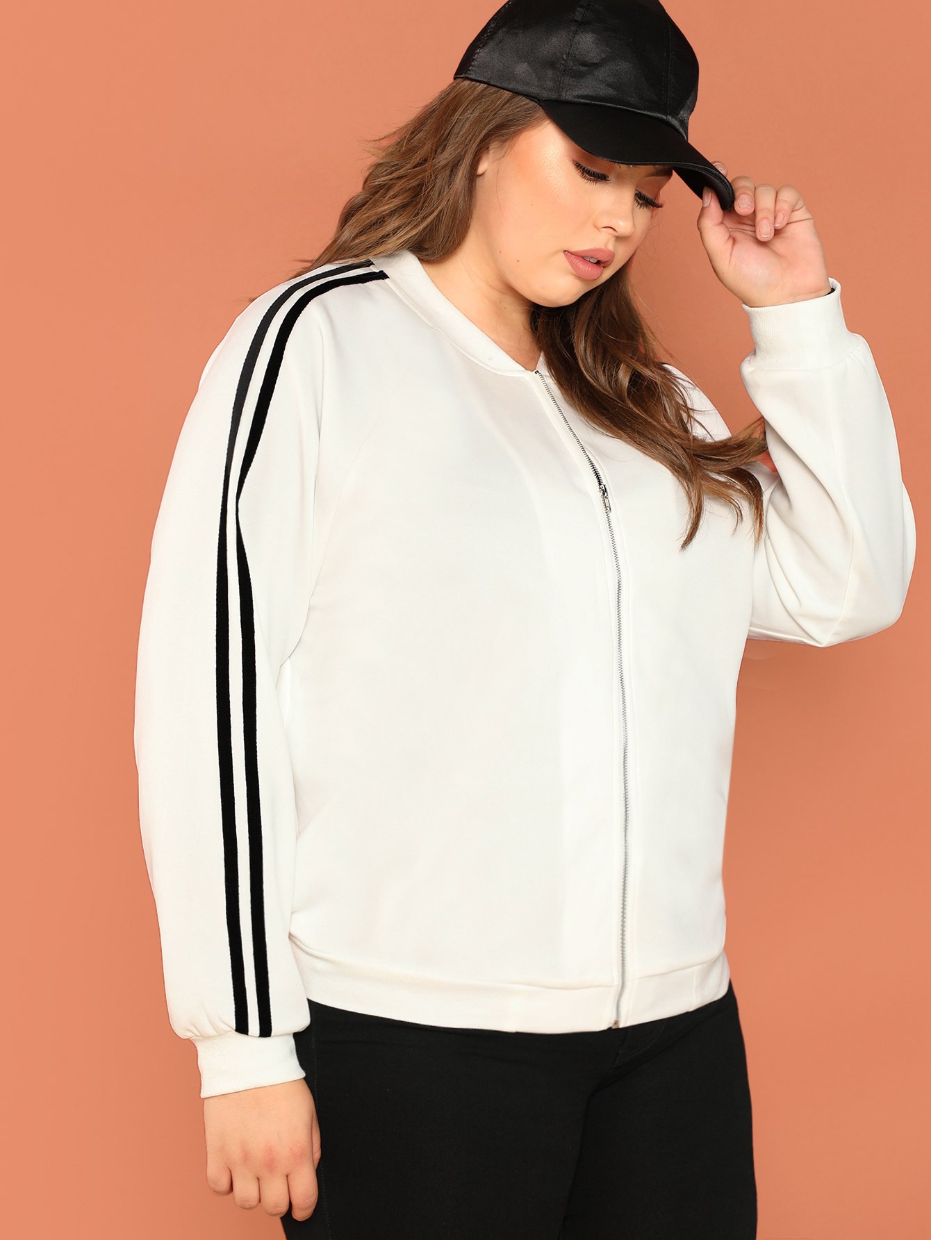 Плюс полосатый Raglan Sleeve Zip Closure Толстовка