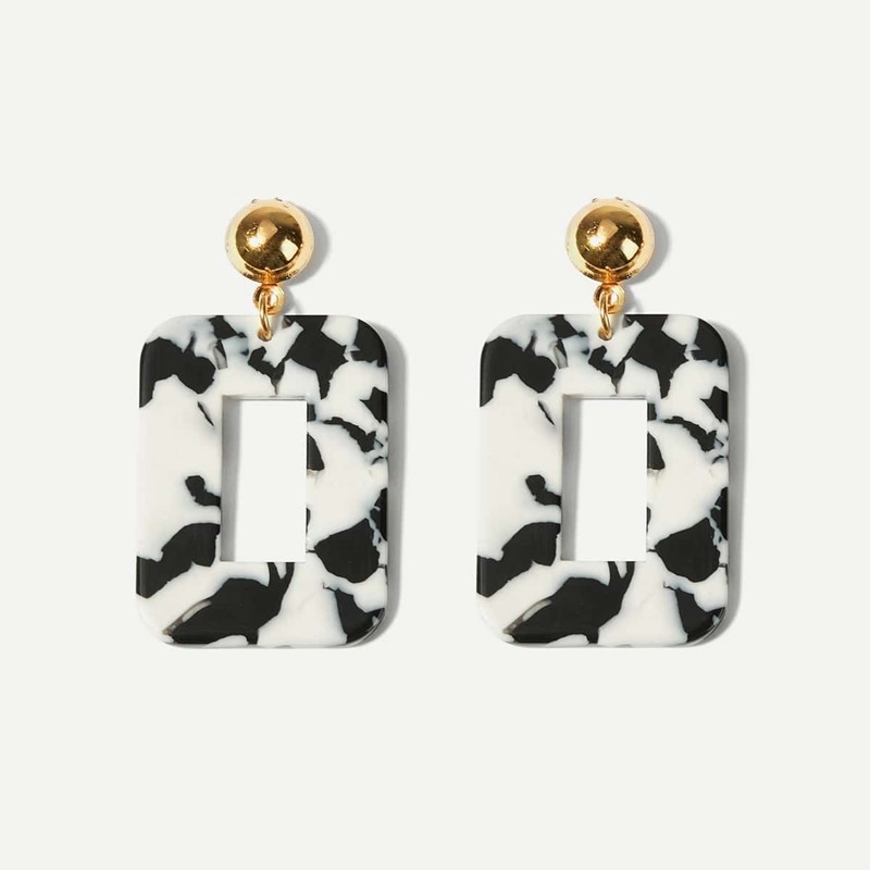 Marble Pattern Open Square Drop Earrings 1pair, Black and white 
Marble Pattern Open Square Drop Earrings 1pair, Black and white