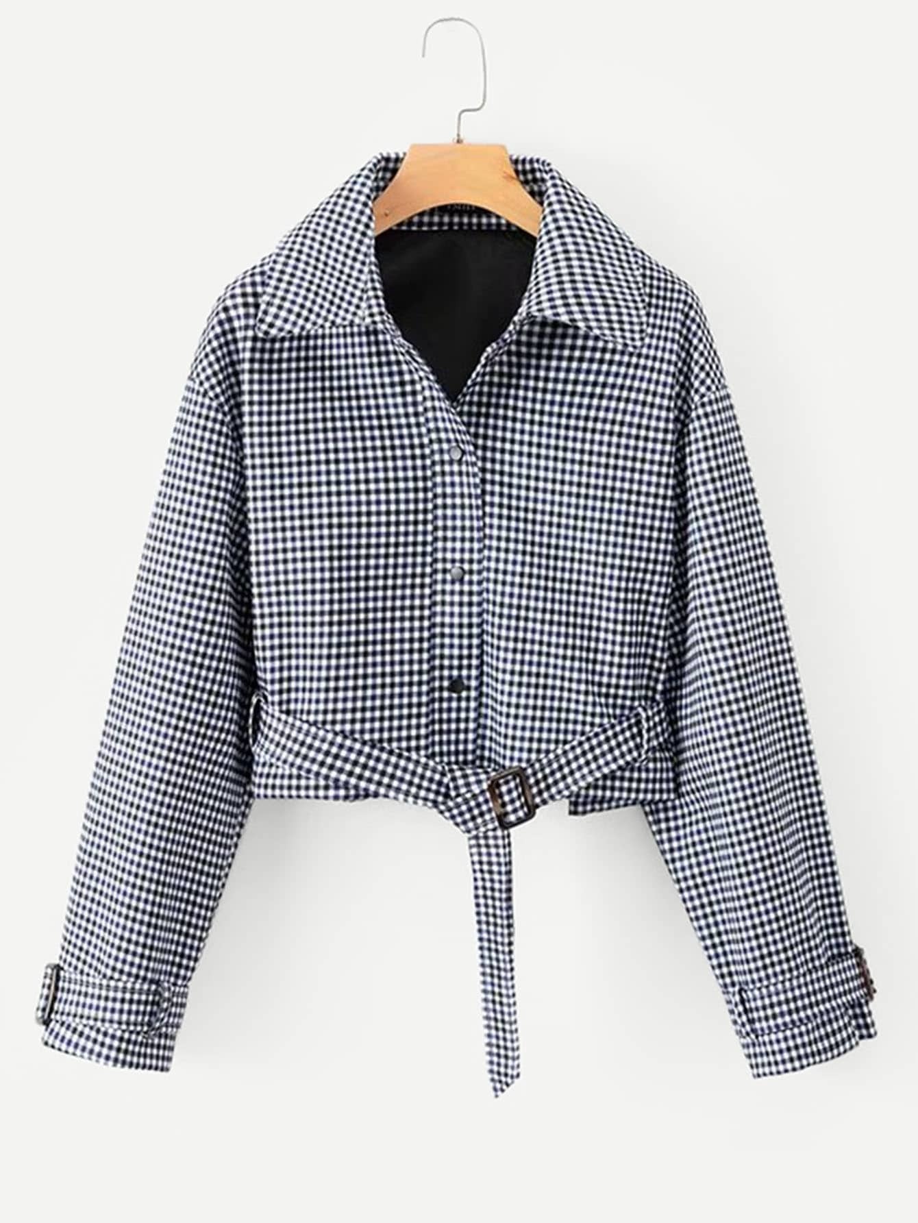 Контраст Raglan Sleeve Plaid Tee Пальто SheIn