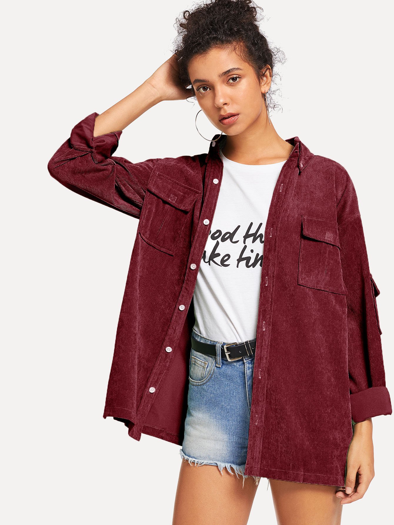 Кнопка вышивания вышивки вверх Cami Top Пальто SheIn