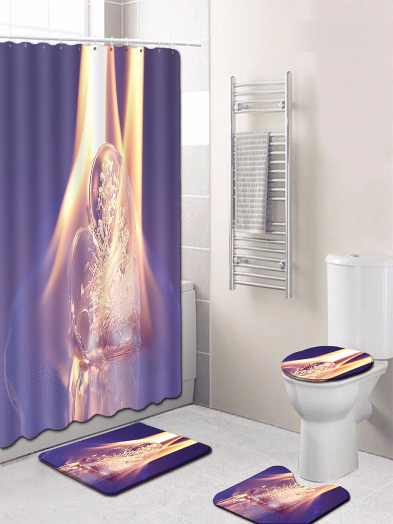 Пламя 12 крючков Занавес для душа и ковер 3шт.