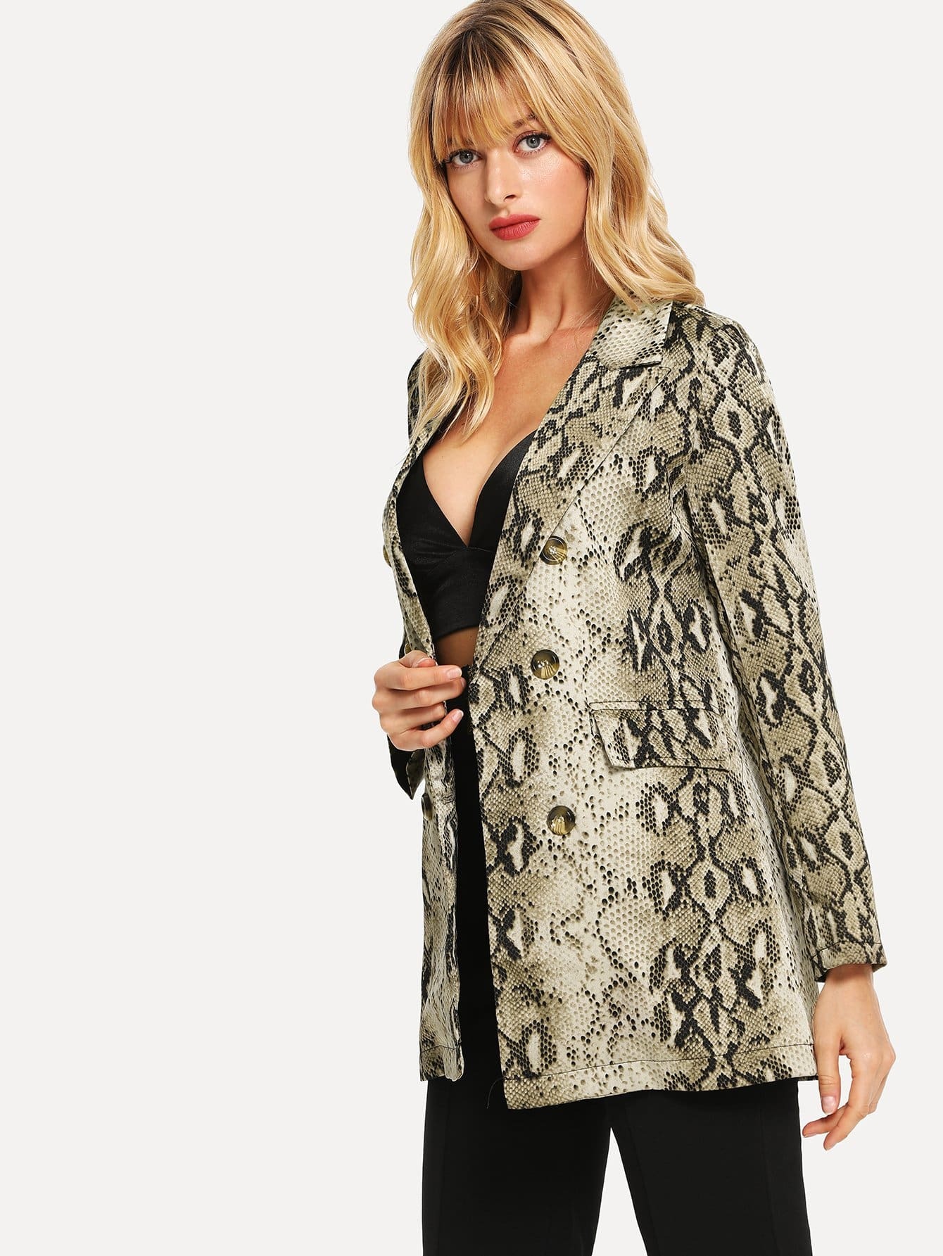 Двубортный жакет с принтом змеи