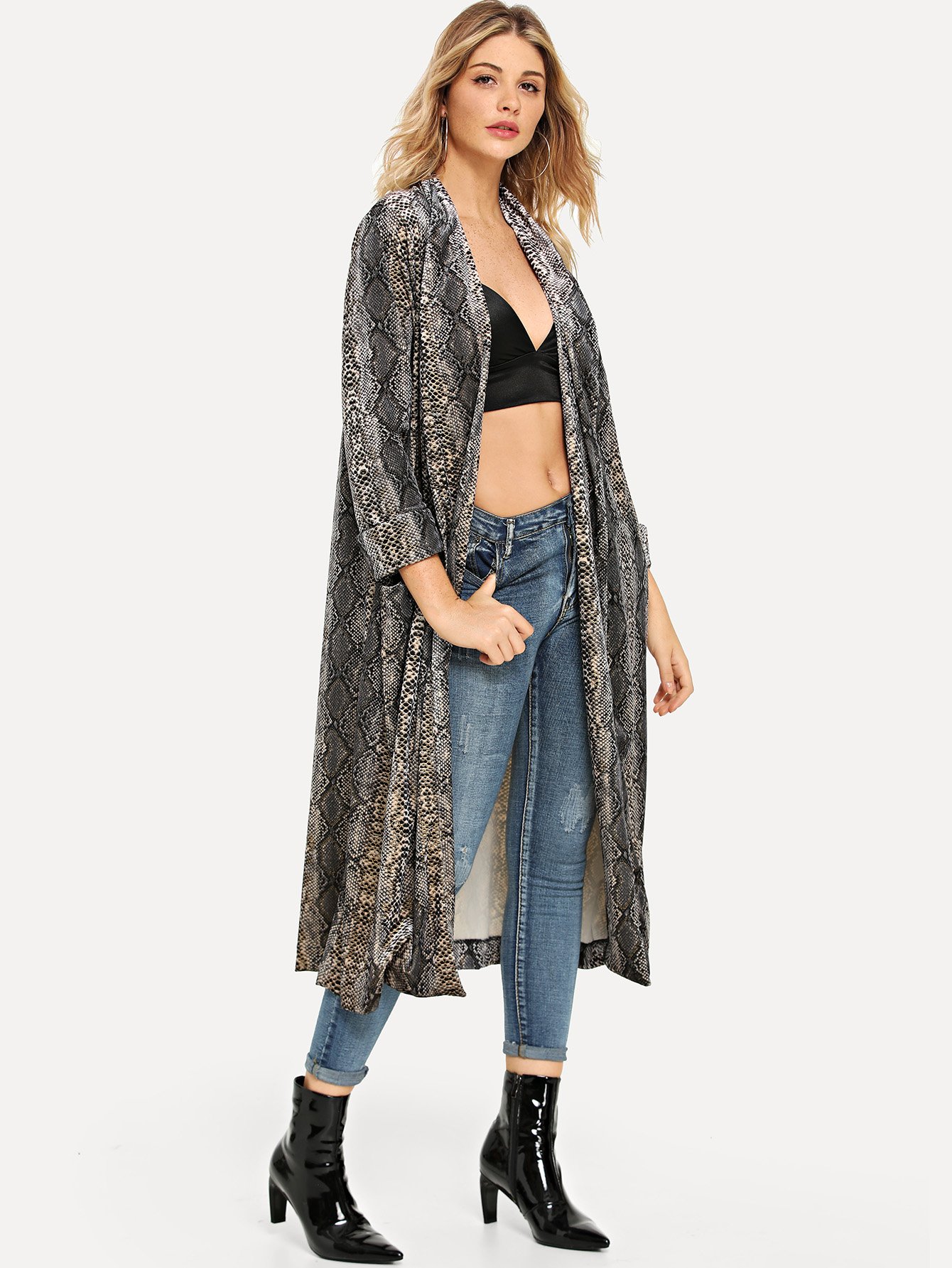 Самоустанавливающаяся талия полосатый манжеты Romper Пальто SheIn