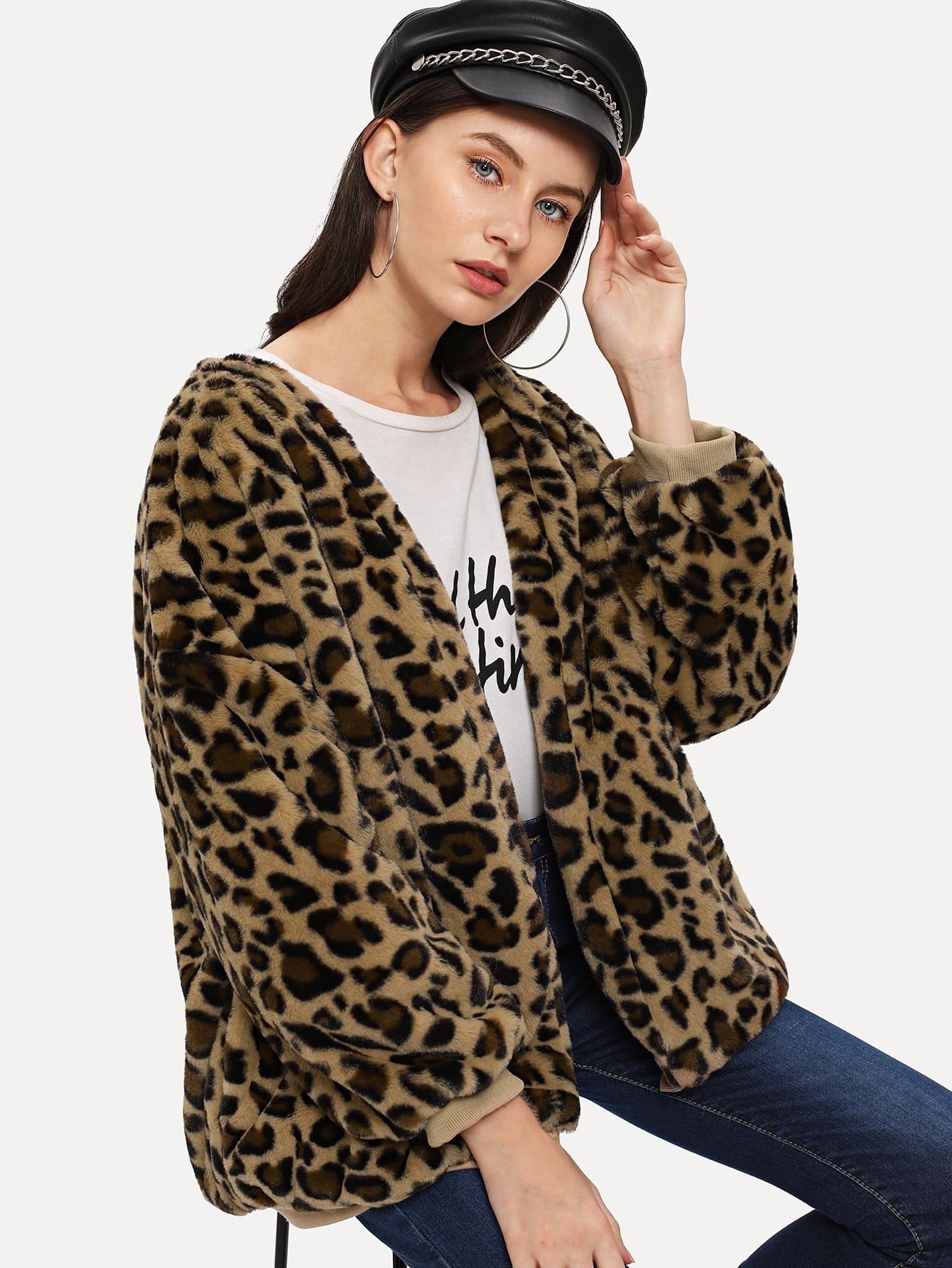 Geo Cut Front Textured Top Пальто SheIn