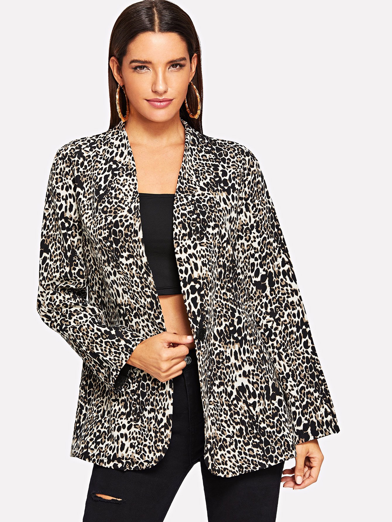 Леопардовый однобортный жакет
