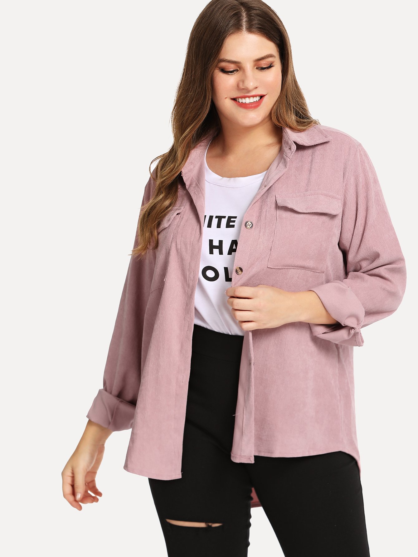 переразмернный жакет с декоравными кармами из  вельвет-корда