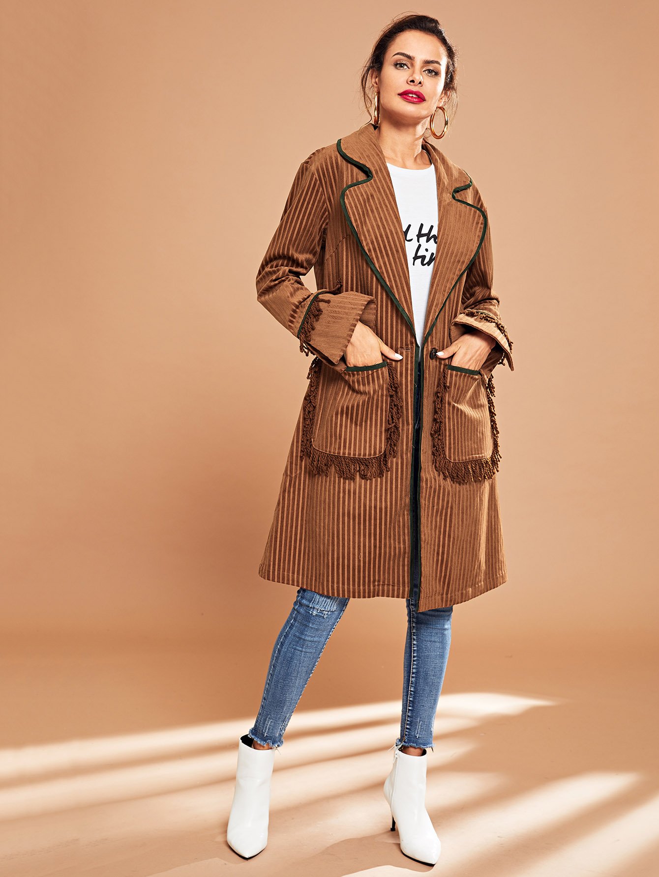 Ромпер с открытой спиной с полосками Пальто SheIn