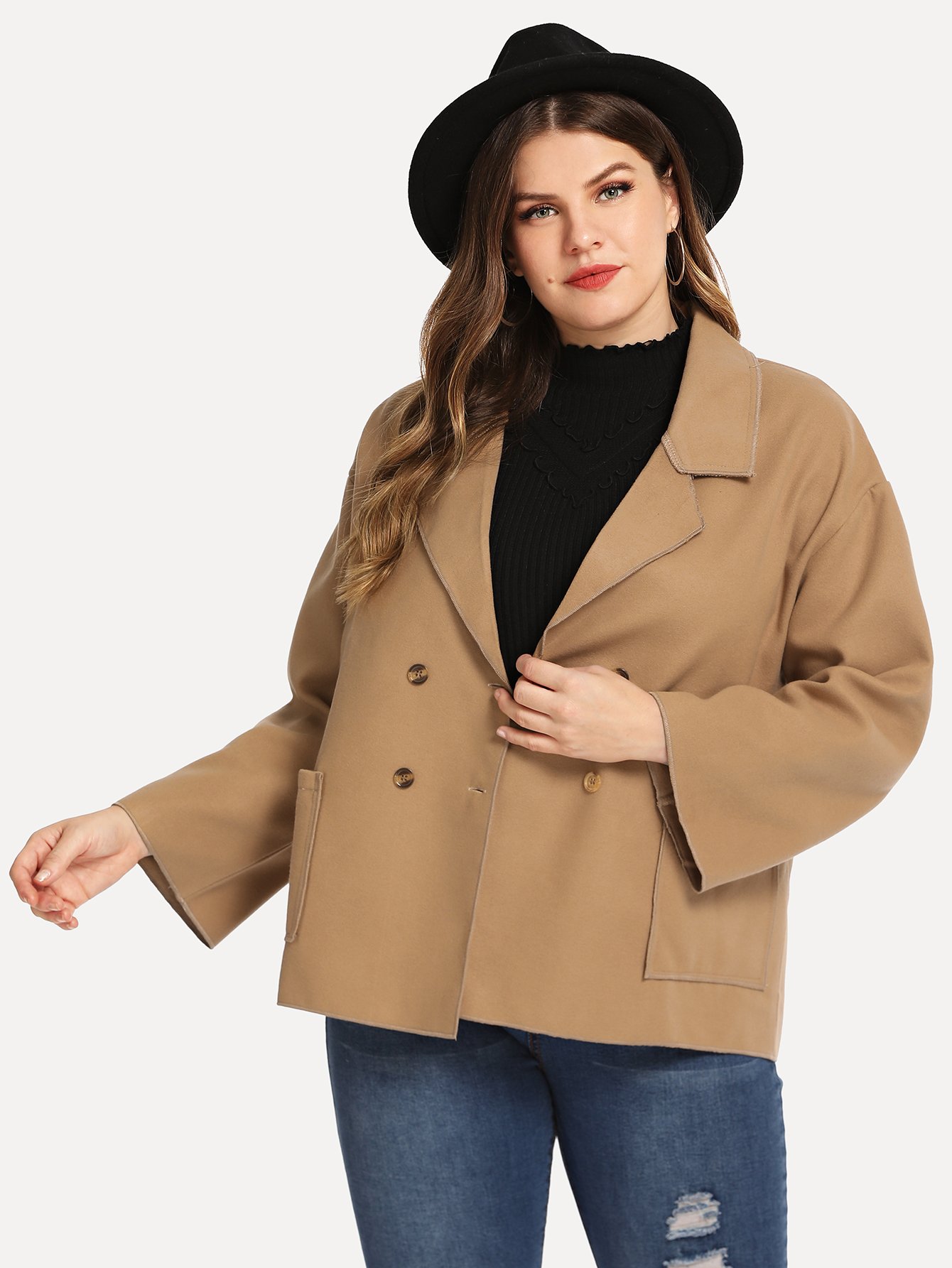 Размера плюс однотонный двубортный жакет