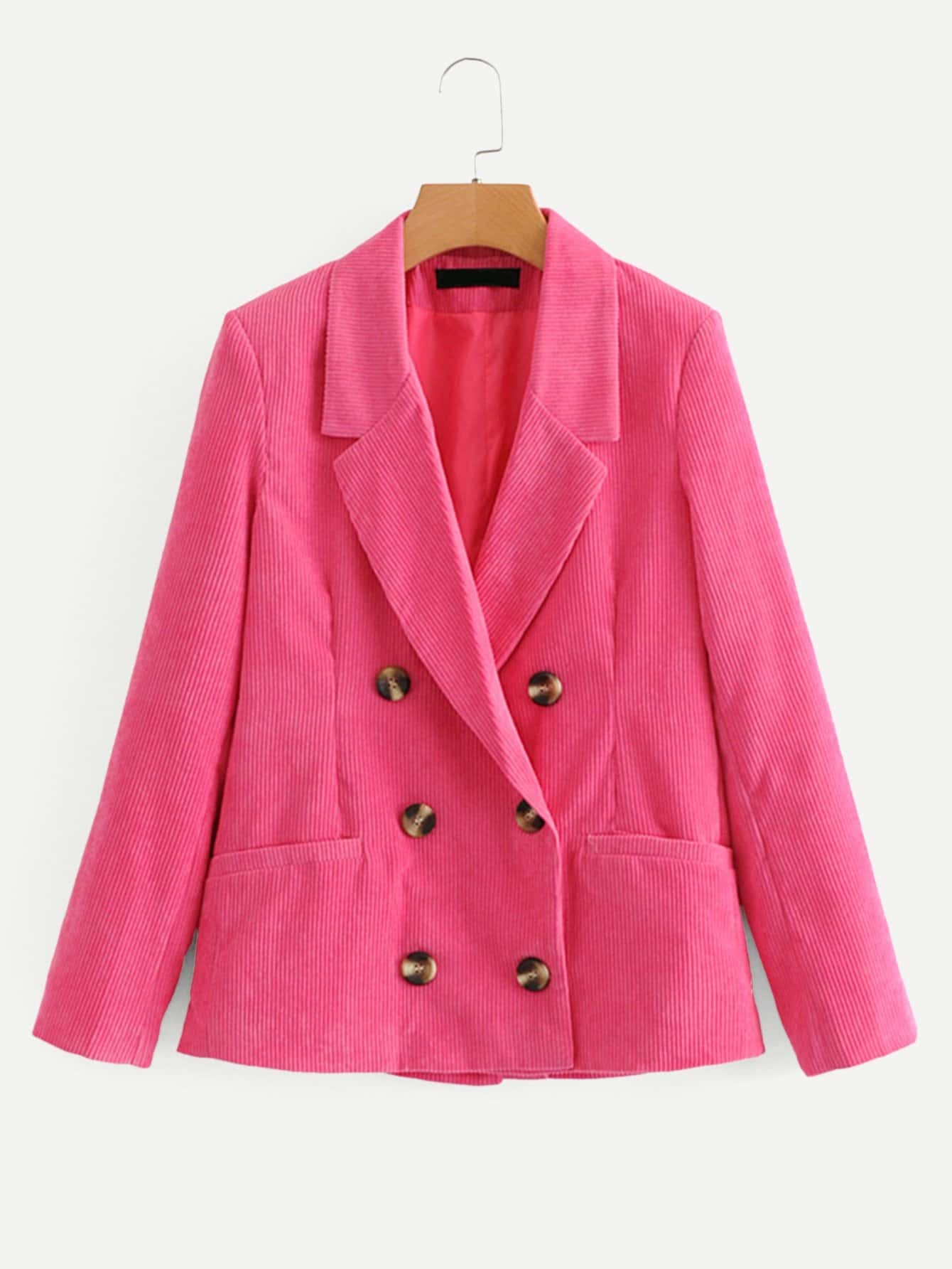 Двубортный однотонный вельветовый жакет