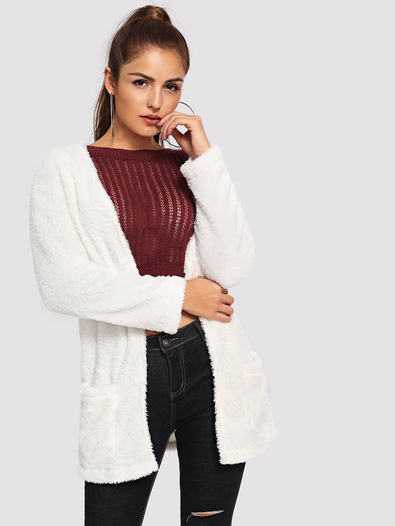 Цветные поножи Пальто SheIn