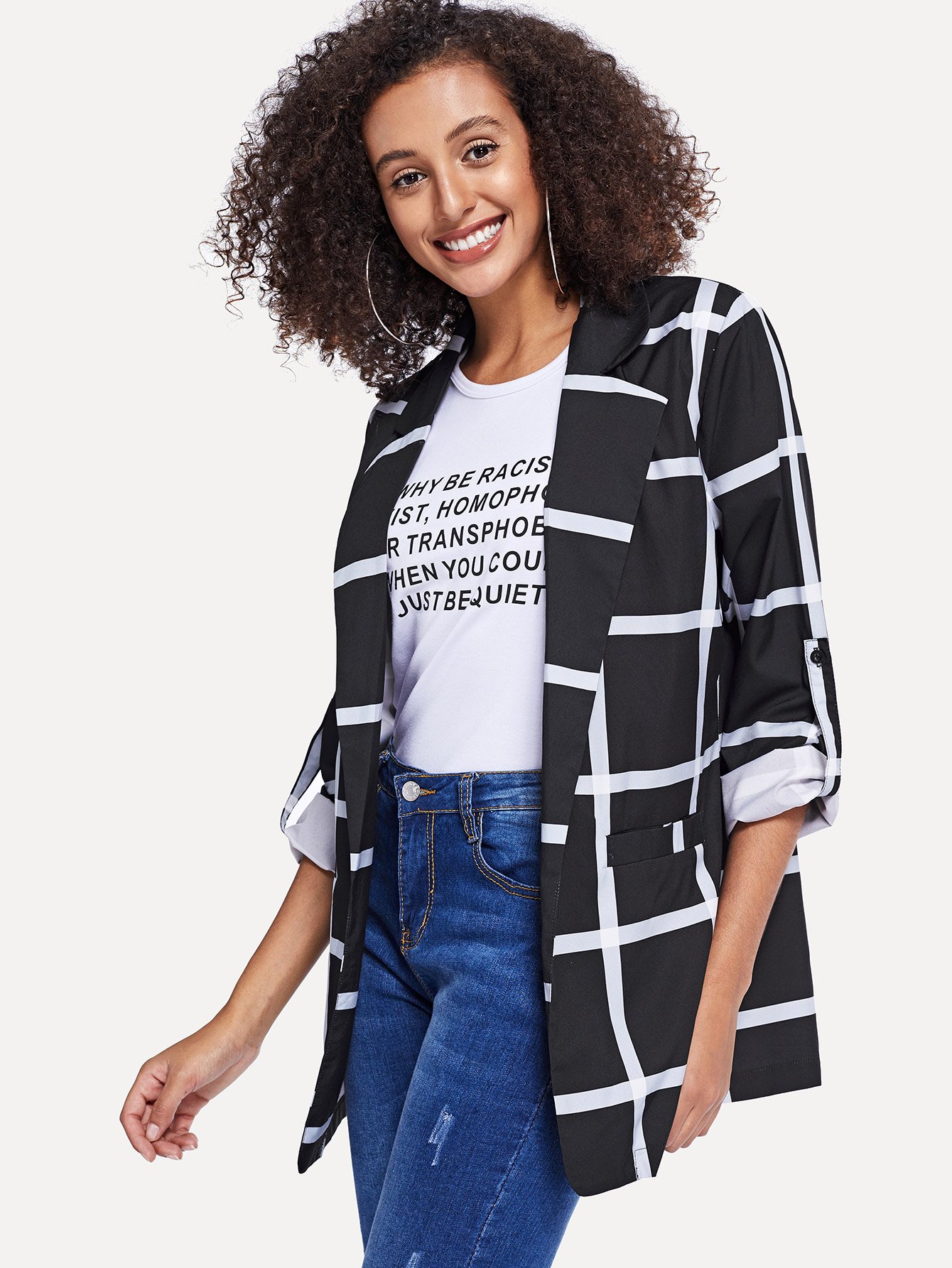 Жакет в клетку с двумя кармана