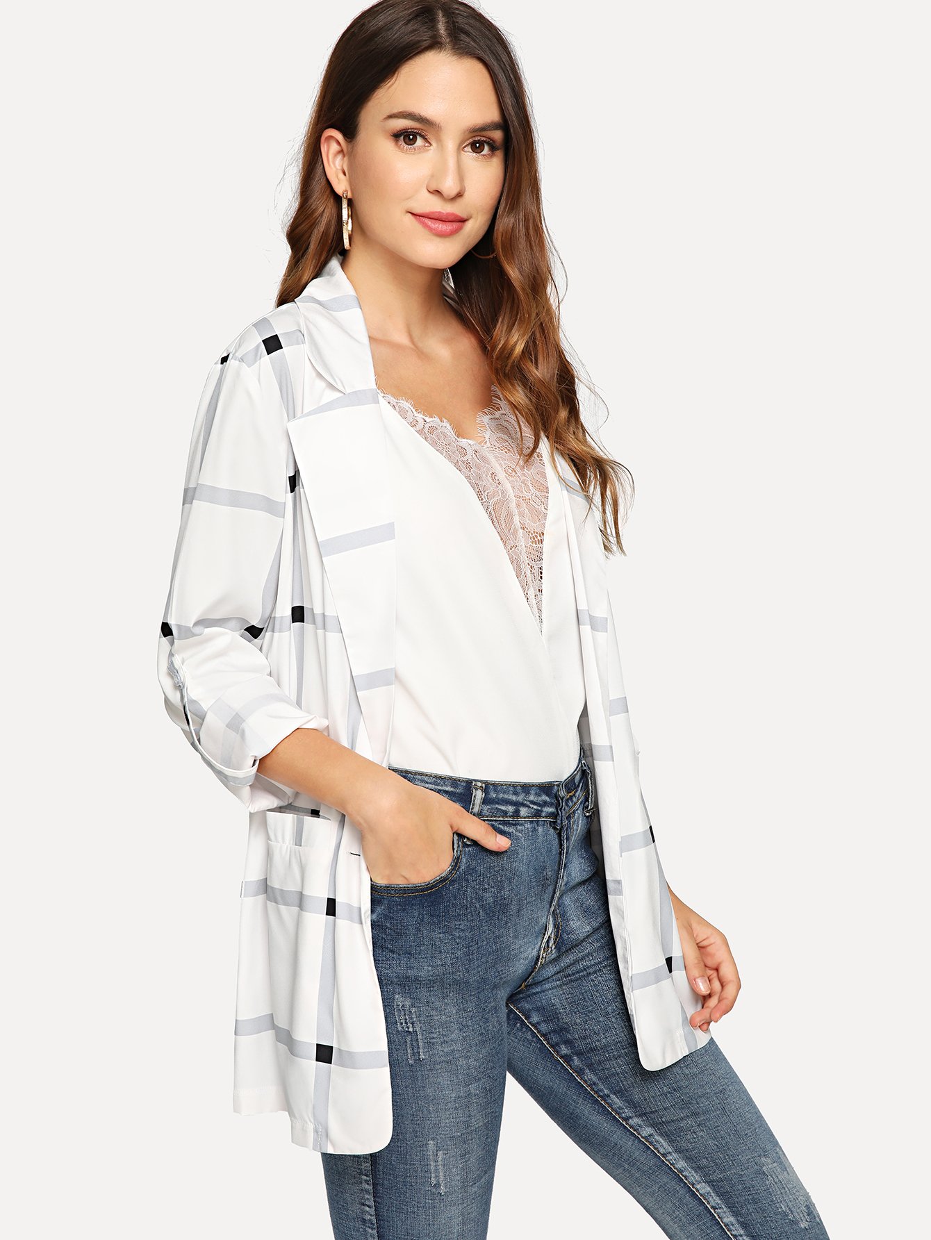 Жакет в клетку с двумя кармана