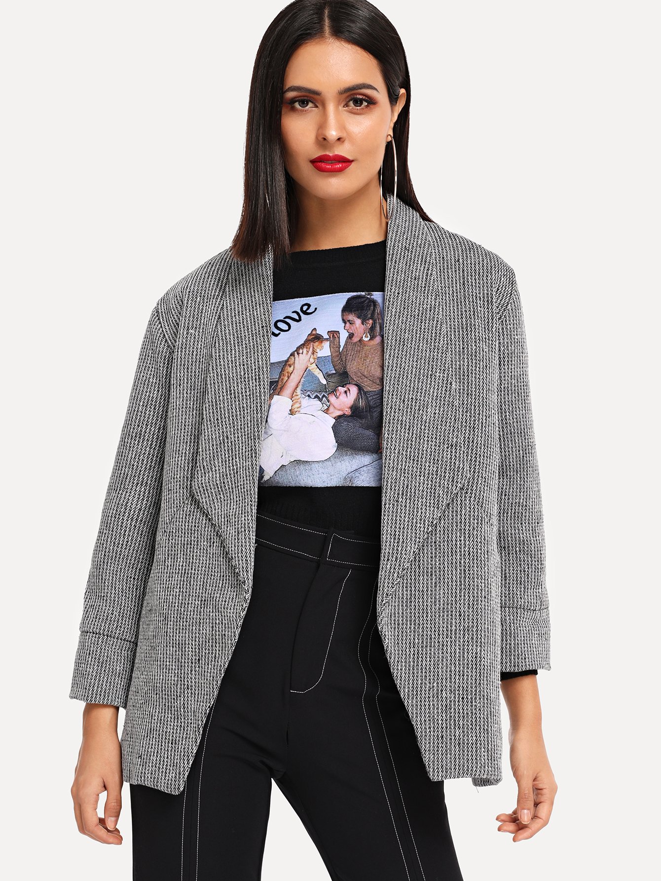 Полосатый жакет с шалевым воротником