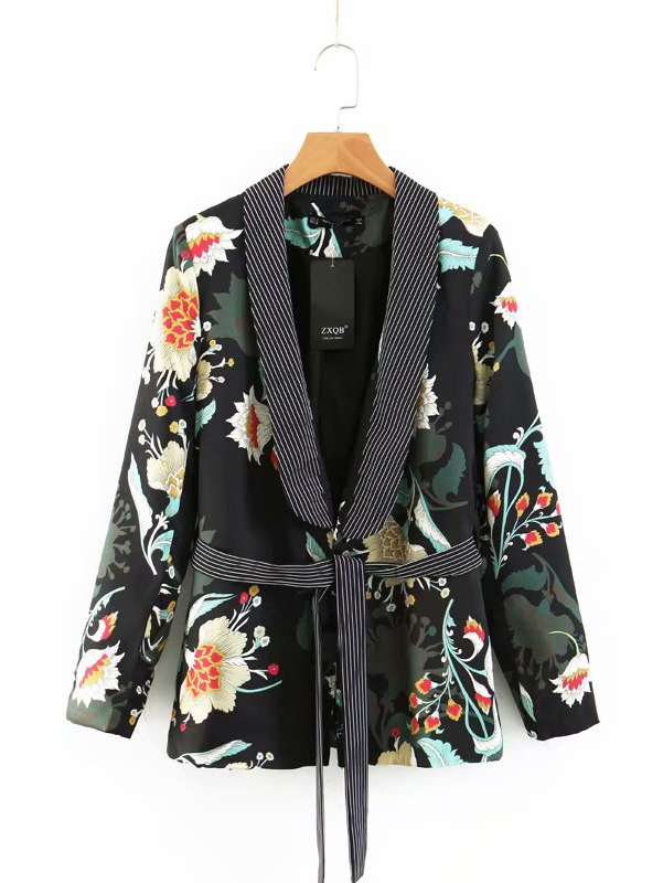 Жакет с поясом и принтом цветочным