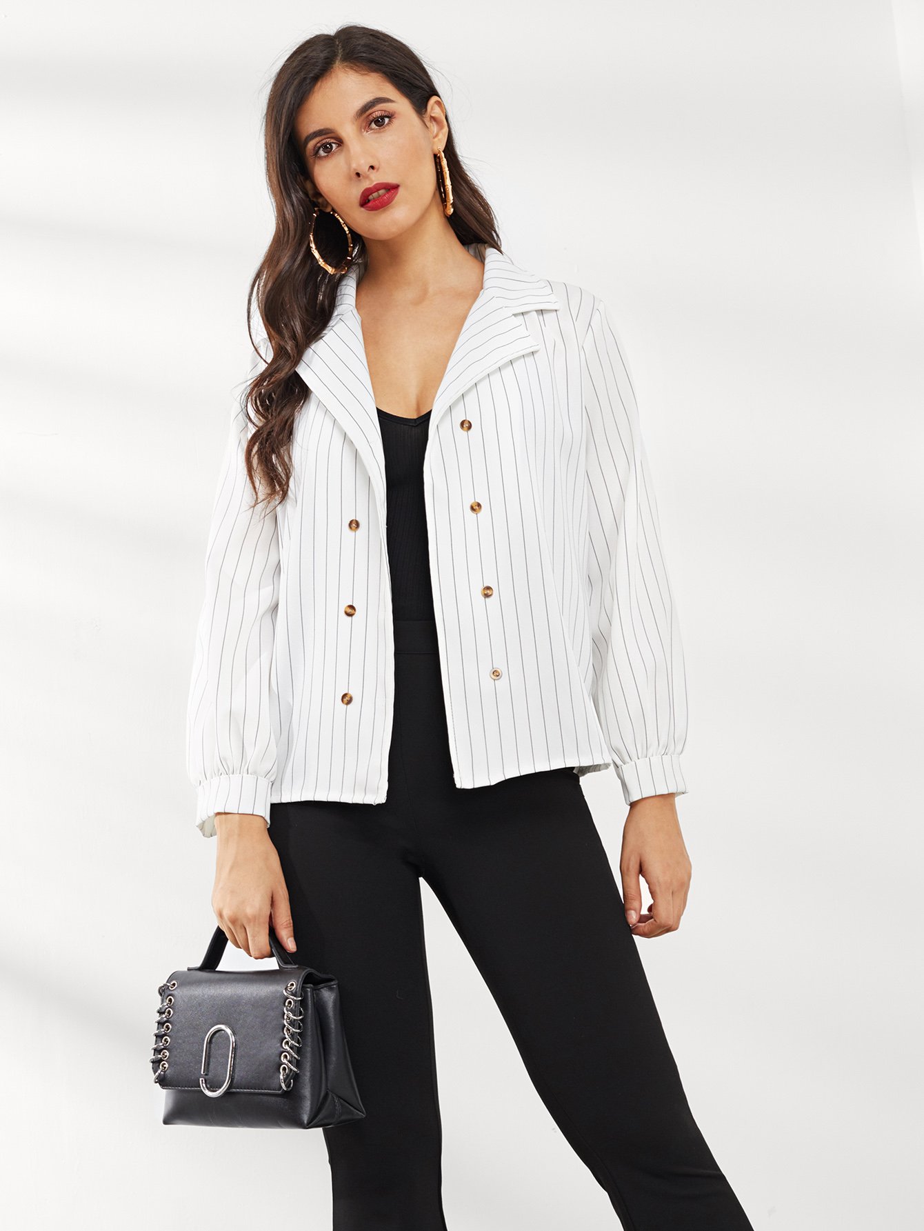 Полосатый двубортный жакет