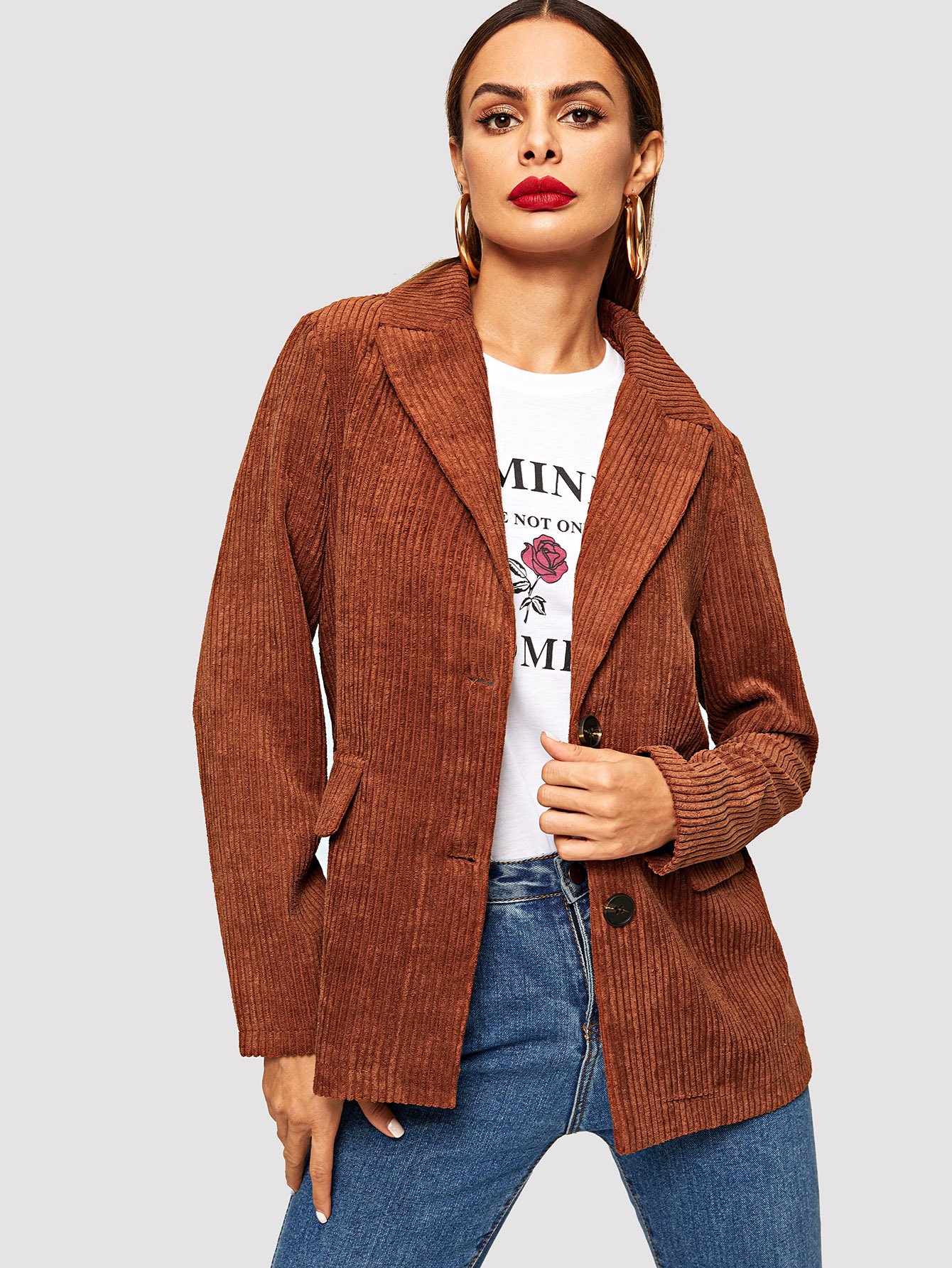 Вельветовый однобортный жакет