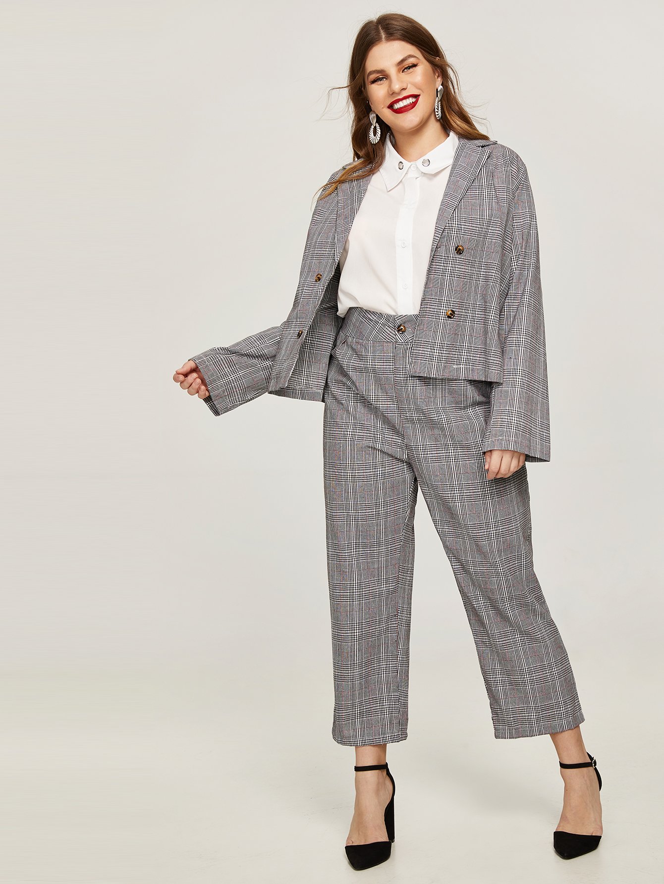Размера плюс жакет в клетку и широкие ножные штаны