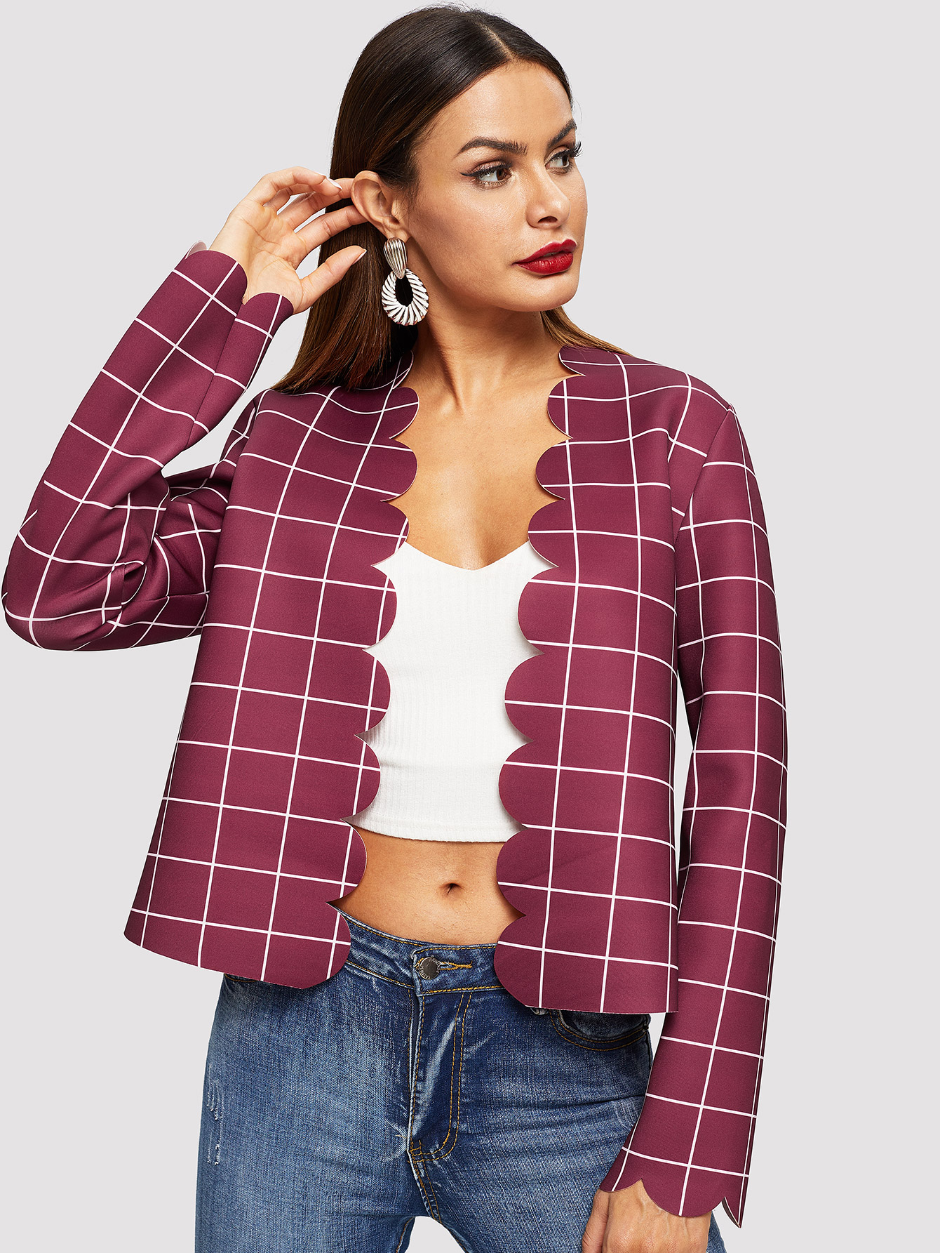 Жакет в клетку с веерообразной отделкой