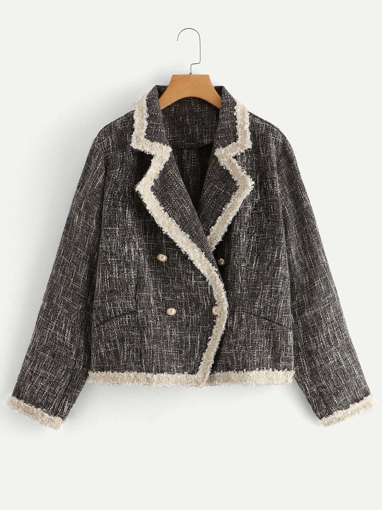 Размера плюс твидовый жакет с контрастной отделкой