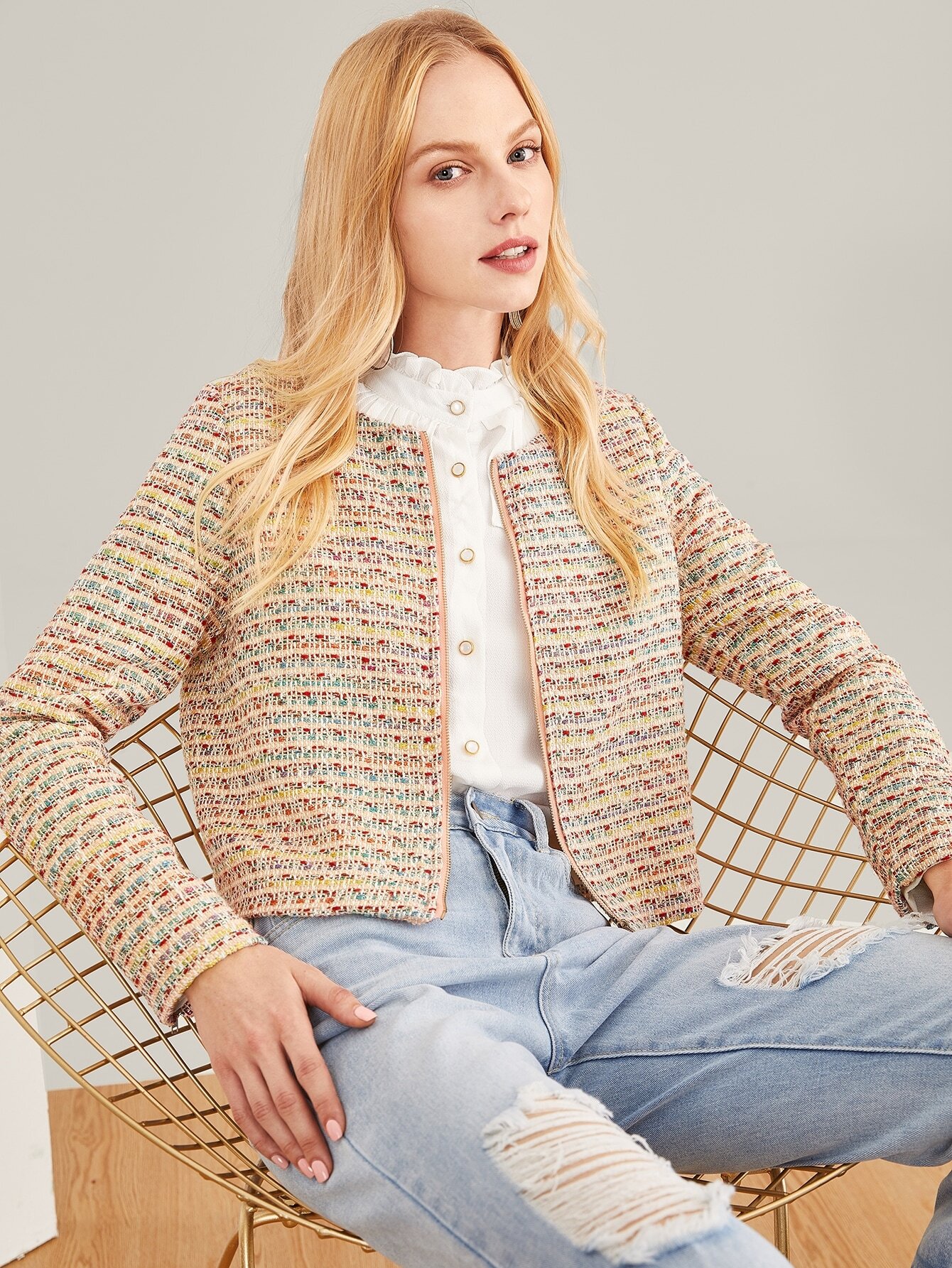 Лазерная резка High Low Curved Hem T-shirt Пальто SheIn