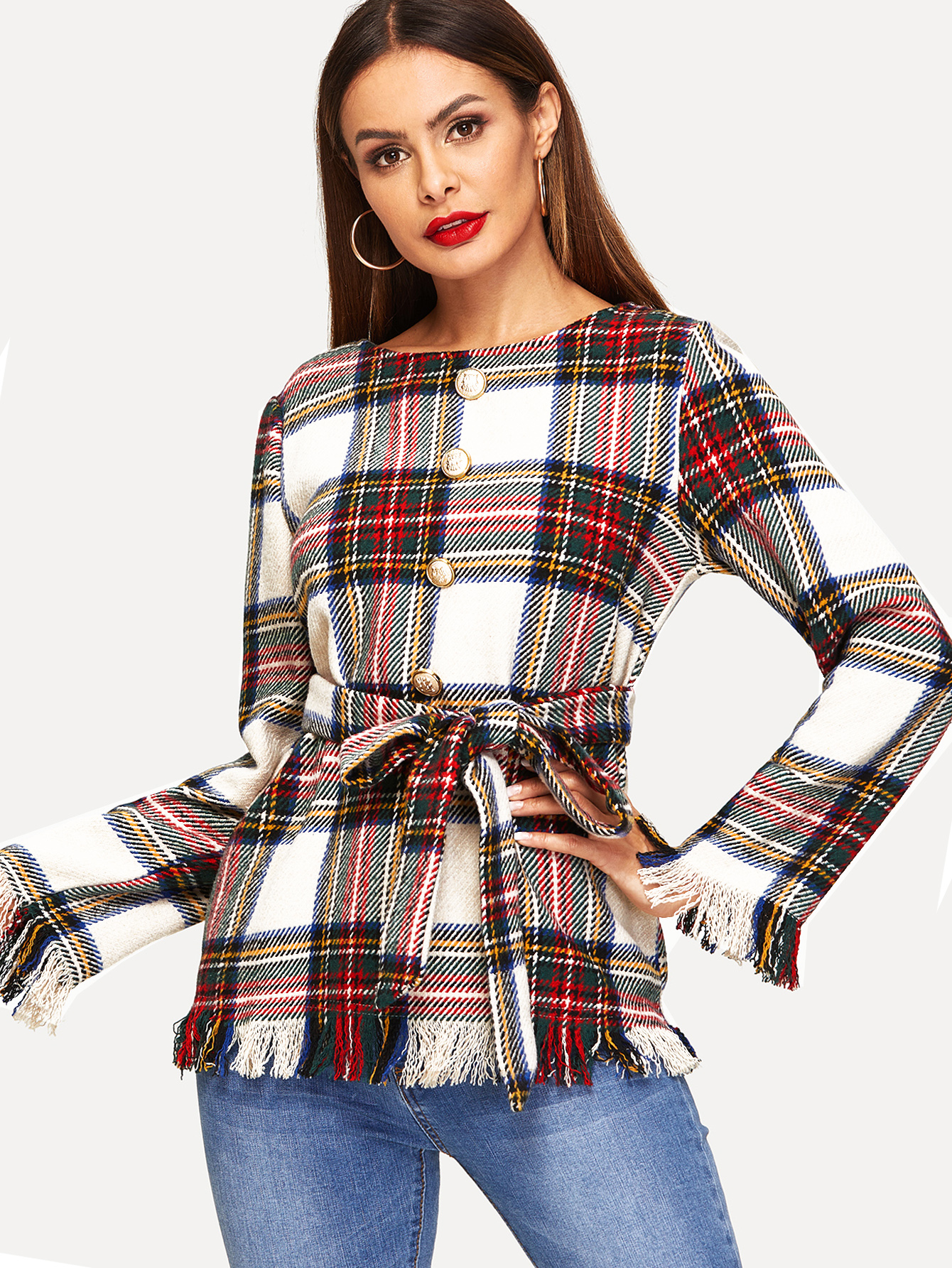 Сплит Твердые Широкие Ножные Штаны Пальто SheIn