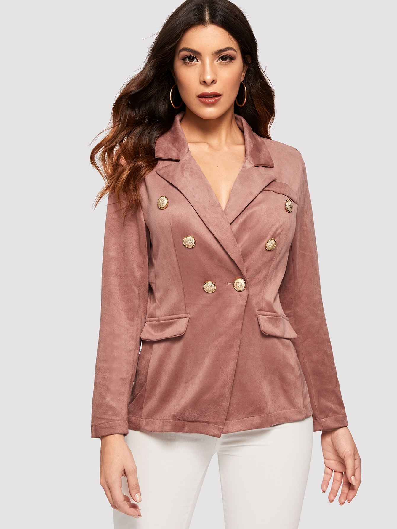 Двубортный утеплённый жакет с шалевым воротником