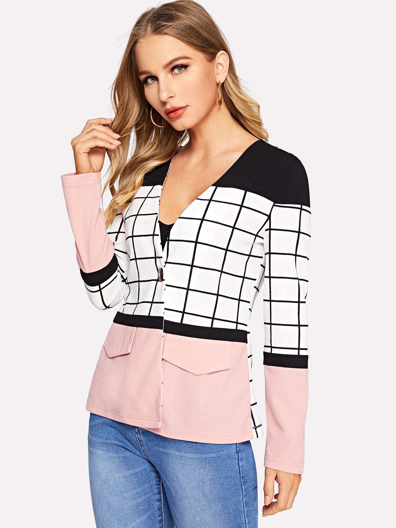 Контрастный жакет в клетку