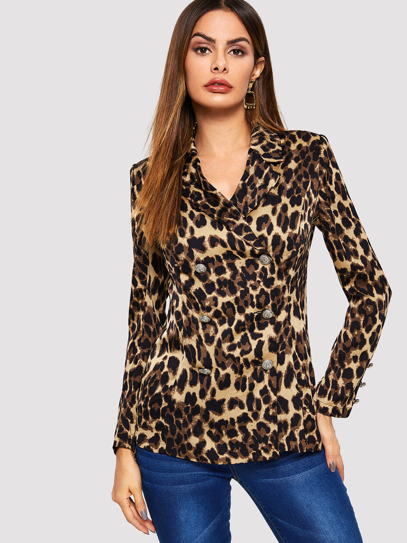 Двубортный приталеный леопардовый жакет