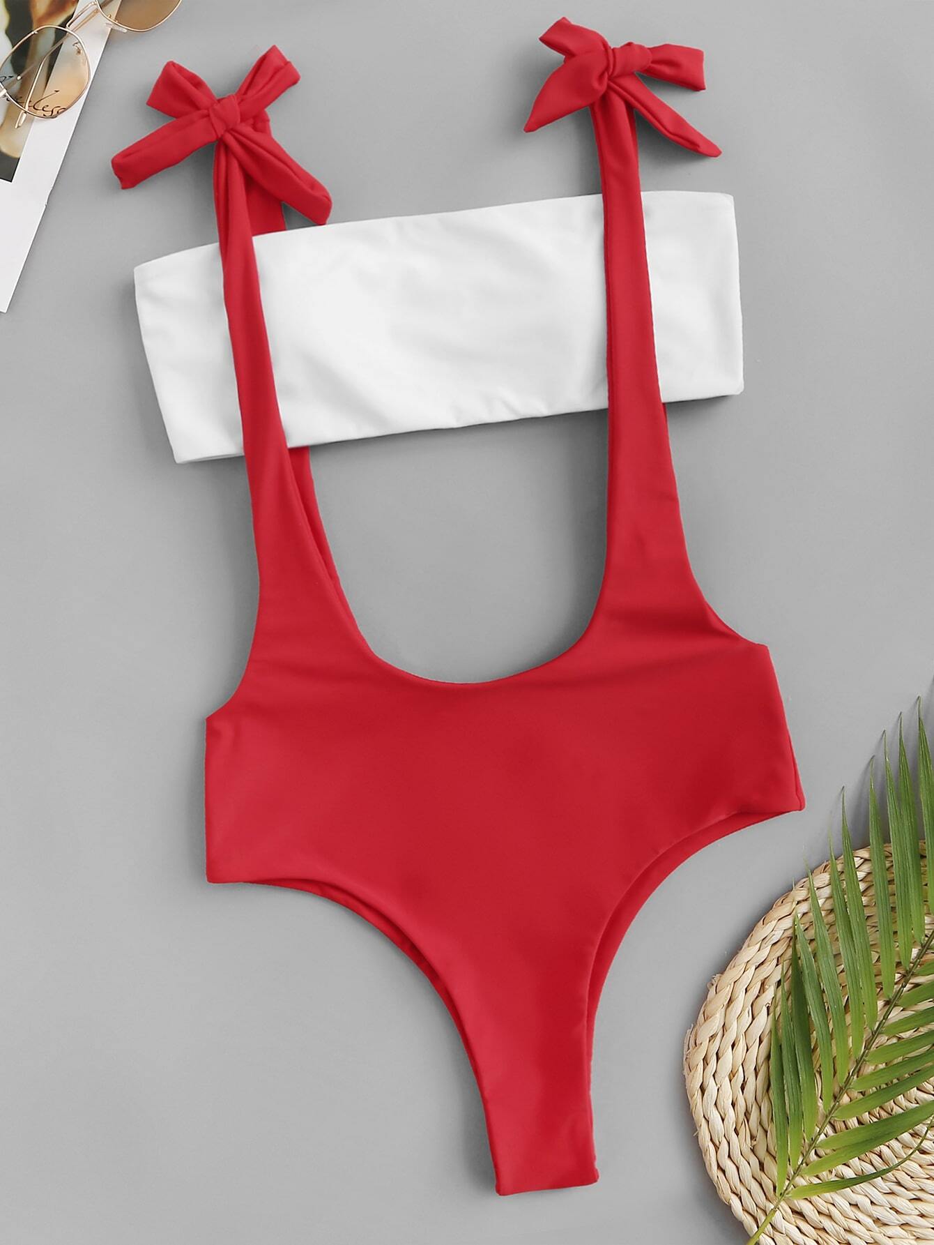 Двухцветное подтяжки бикини бандо