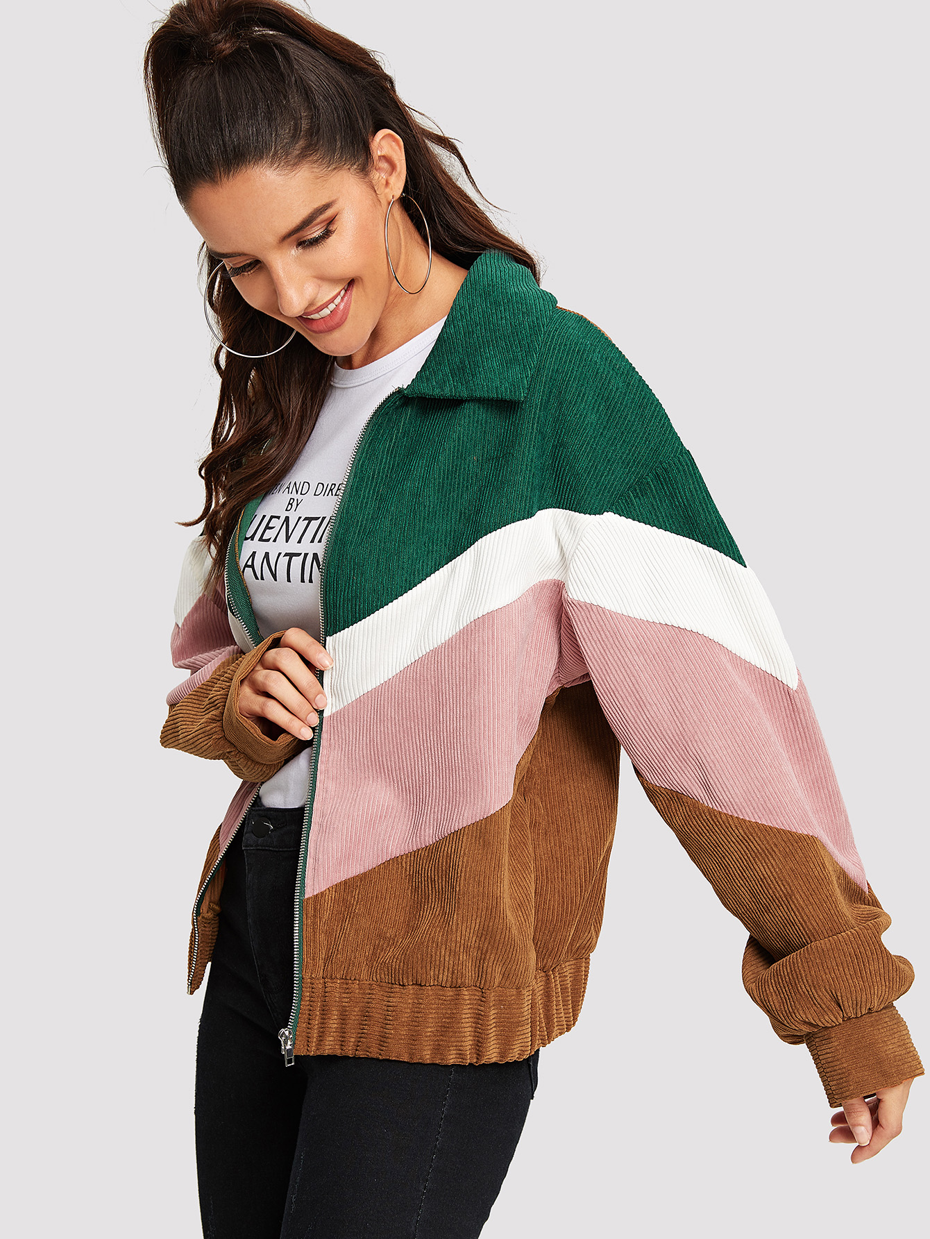 Контрастный вельветовый жакет на молнии