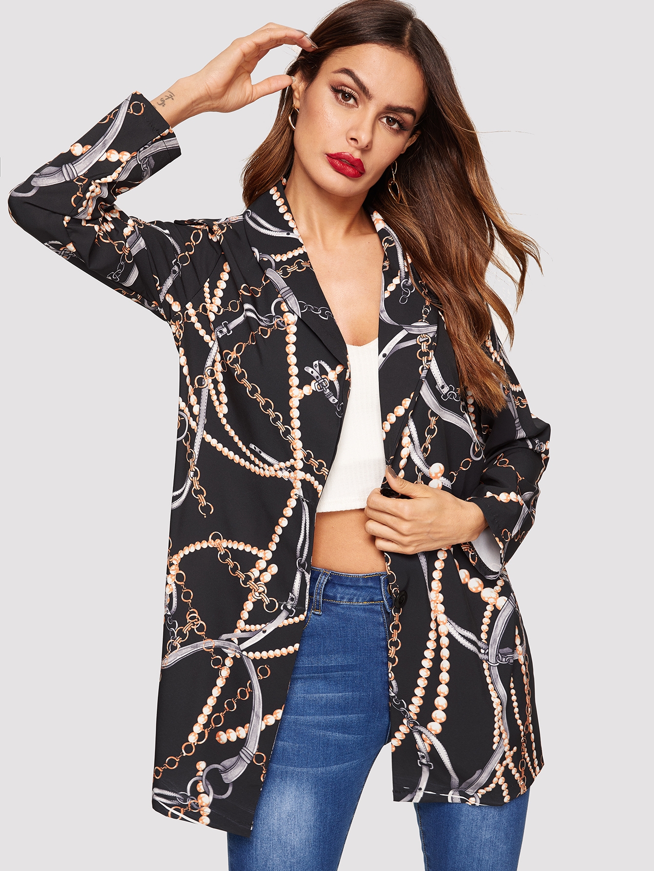 Однобортный жакет с графическим принтом