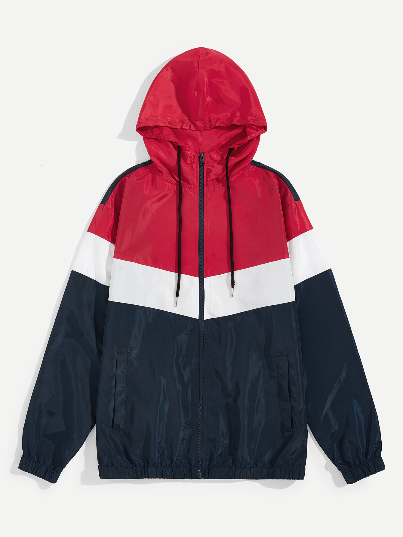 Мужский контрастный жакет на молнии с капюшоном