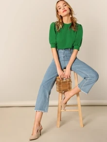Mulvari Puff Sleeve Keyhole Back Top